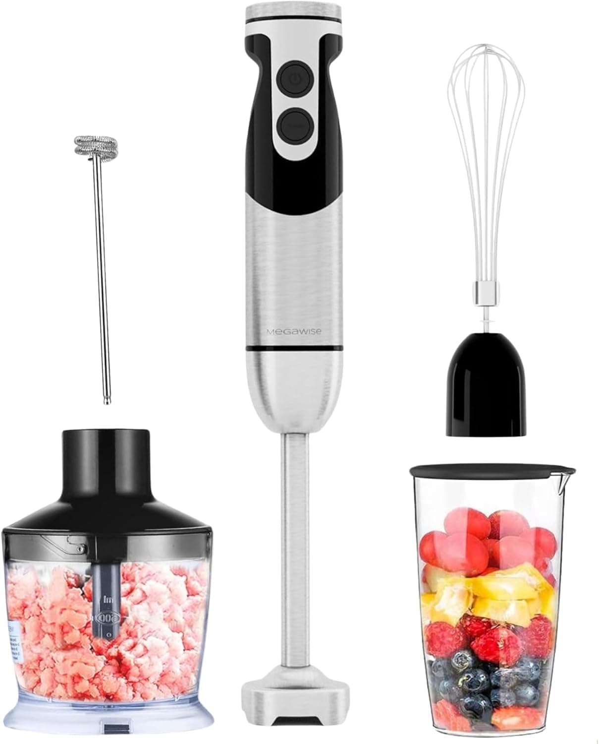 MegaWise Pro Titanverstärkter 5-in-1-Stabmixer, leistungsstarke 400 W mit 80% schärferen Klingen, kabelgebundener Mixer mit 12 Geschwindigkeiten (schwarz) 5 in 1 Schwarz Angebot bei HelloDeals