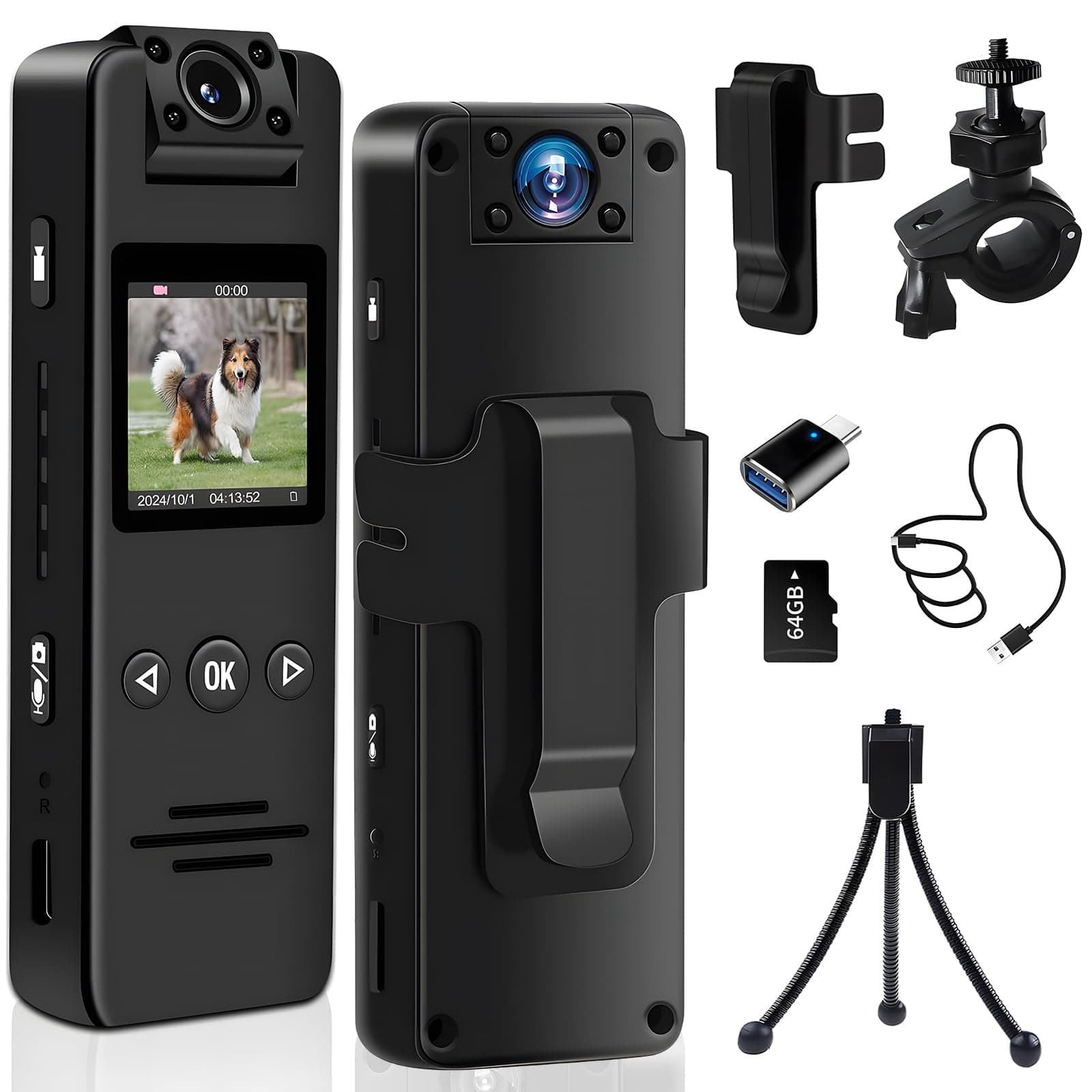 Körperkamera mit Audio-und Videoaufnahme, 1080P FHD, Mini-Polizei-Camcorder, Tragbar, 180° Drehbarem Objektiv, Nachtsicht, 64GB Bodycam Körperkamera Mini für Sport, Action, Outdoor-Videorecorder Angebot bei HelloDeals