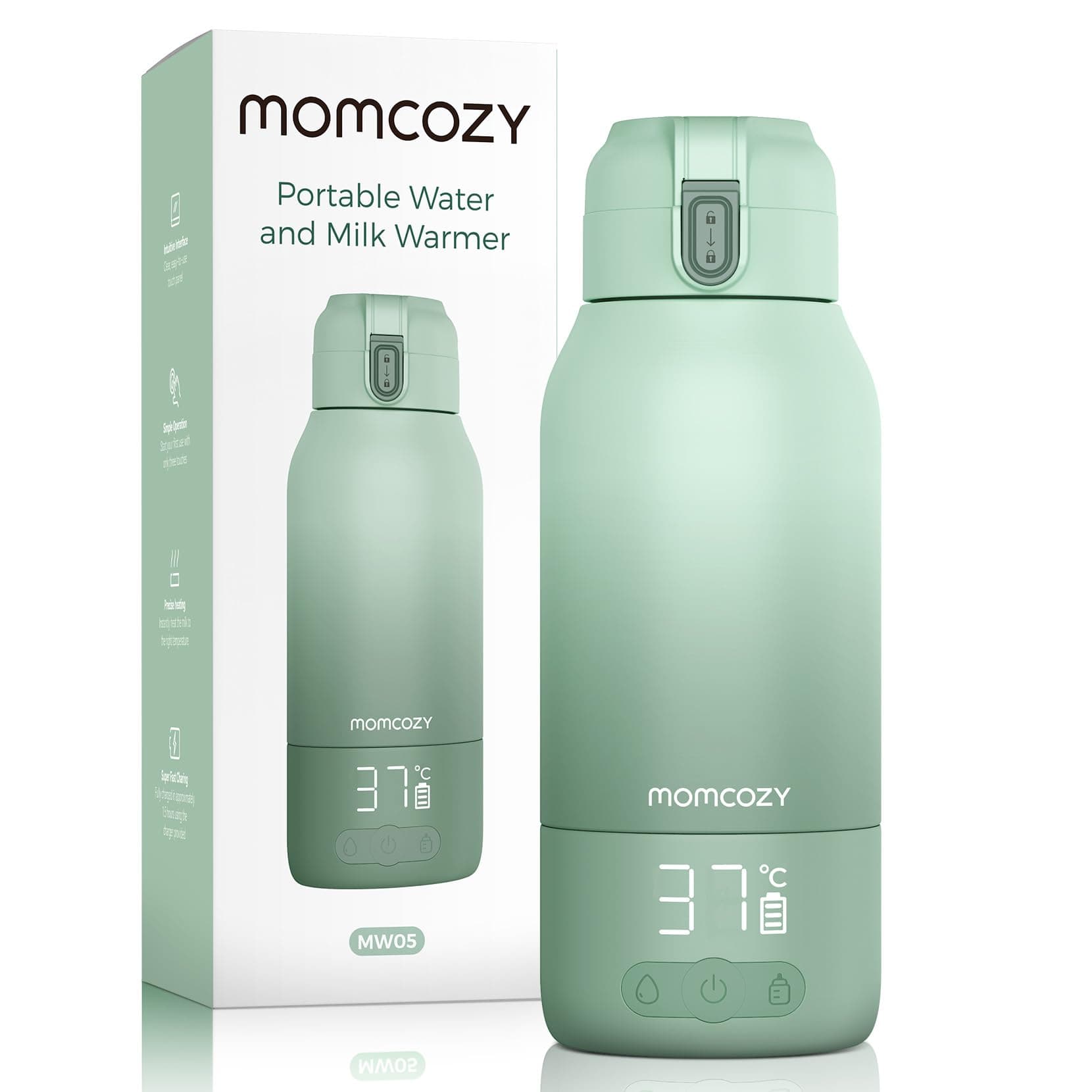 Momcozy MW05 Tragbarer Flaschenwärmer Baby für unterwegs, 500ml Kapazität + 24x Nutzung/Akku | TÜV-CE zertifizierter Flaschenwärmer | Schnellaufheizen in 3 Min. allmähliche Veränderung von Grün Angebot bei HelloDeals
