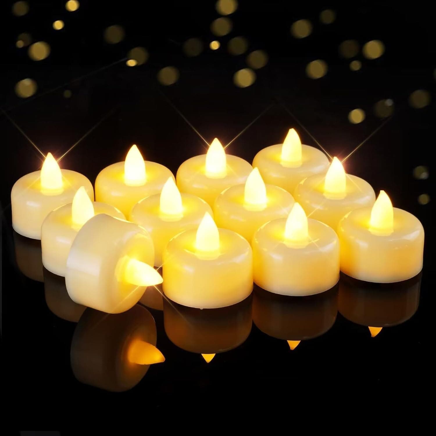 AMAGIC 12 Stück flammenlose LED-Teelichter batteriebetrieben, elektrische gefälschte Teelicht-Kerzen für Votiv, Halloween, Weihnachten, Home Decor(wachs) 12 Stück Warmes Weißes Licht Angebot bei HelloDeals