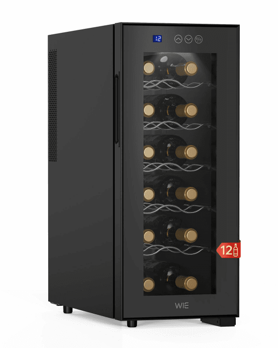 WIE Weinkühlschrank 1 Zonen 33 Liter 12 Flaschen Getränkekühlschrank Weinschrank Klein Wein-Kühlschrank Mini mit Glastür Vollglas-Designtür mit LED Touchpanel Anti-UV Wine Fridge Angebot bei HelloDeals