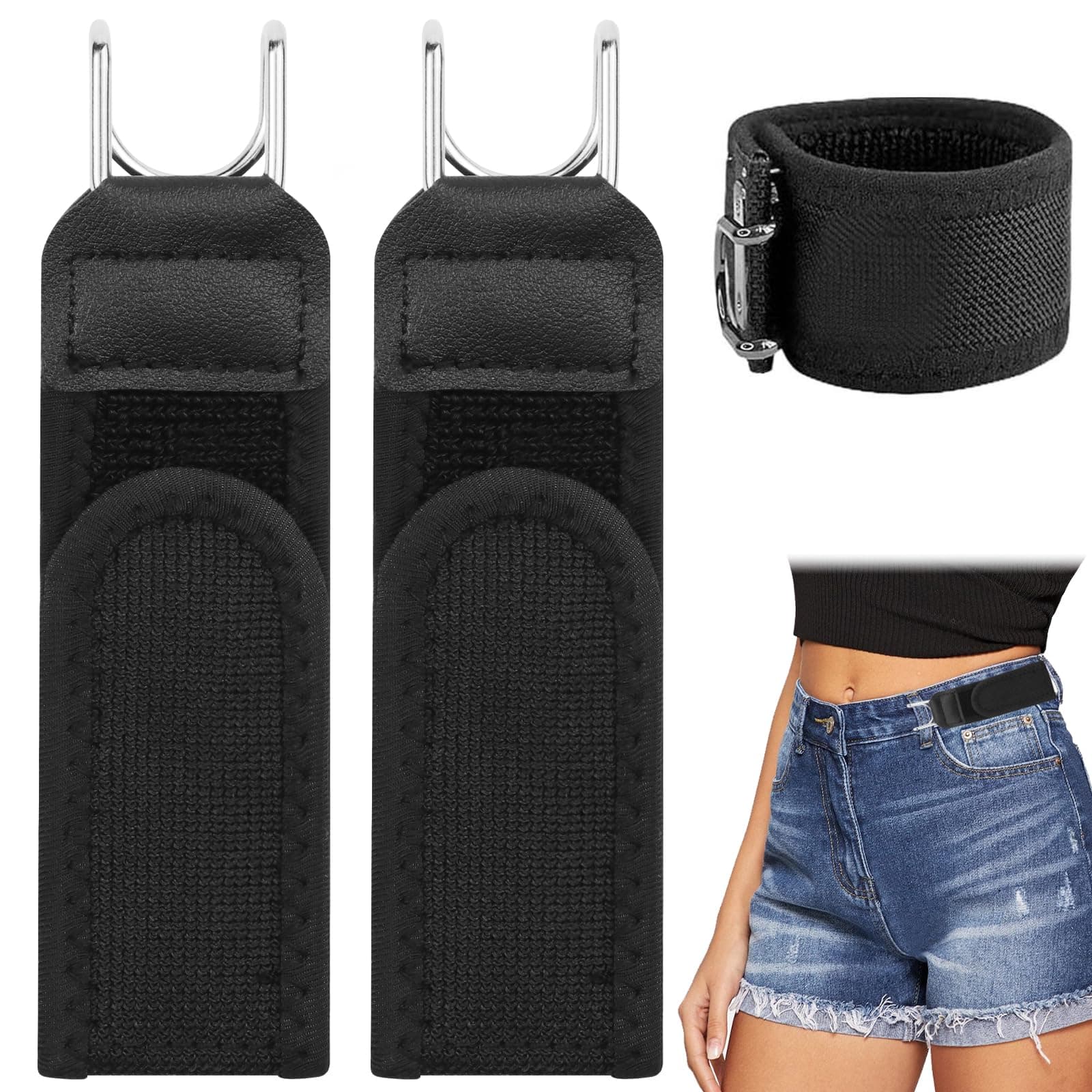 2 Stück Unsichtbarer Elastischer Gürtel Mit Metallhaken Set, Gürtel Klettverschluss Ohne Schnalle, Verstellbarer Elastischer Unsichtbarer Taillengürtel, für Männer und Frauen Freizeit, Beruf Schwarz Angebot bei HelloDeals