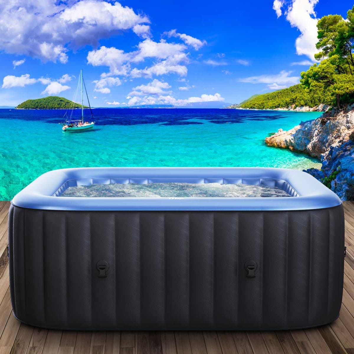 BRAST Whirlpool aufblasbar MSpa | 4-8 Personen | viele Modelle rund und eckig | Ø 125-224cm | In-Outdoor Pool | bis zu 144 Massagedüsen | inkl. Aufblasfunktion Abdeckung Timer Heizung | Tekapo4 Tekapo | 158x158cm | 4 Personen Angebot bei HelloDeals