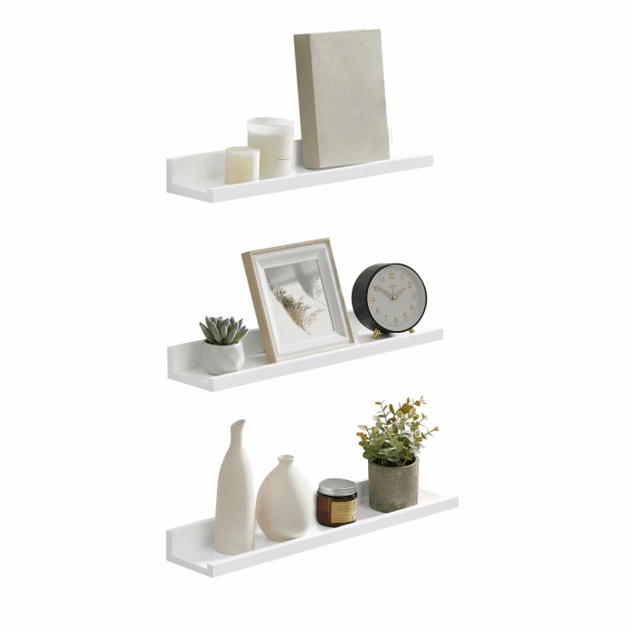 SONGMICS Wandregal, Schweberegal, 3er Set, 10 x 38 cm, Wandboard für Bilderrahmen und Bücher, Bilderregal für Wohnzimmer, Schlafzimmer, Bad, Küche, Weiß LWS38WT 3er set (38Bcm) Weiß Angebot bei HelloDeals