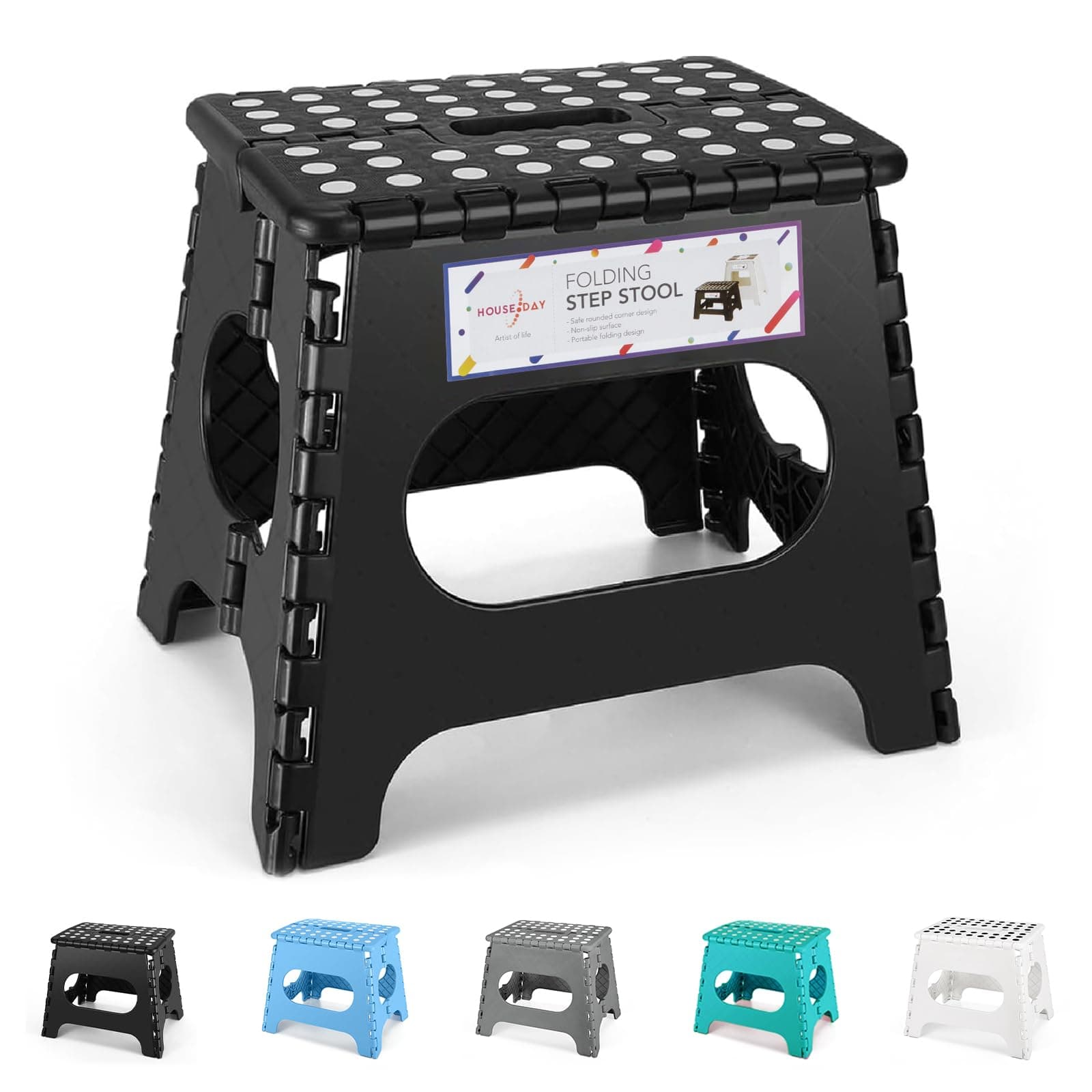HOUSE DAY Klapphocker faltbar 27cm Schwarz, Stabiler Tritthocker Klappbar mit Anti-Rutsch-Füßen & Tragegriff, Platzsparend Hocker Klappbar, 150kg Belastbarkeit für Küche, Bad, Kindzimmer, Camping Schwarze Angebot bei HelloDeals