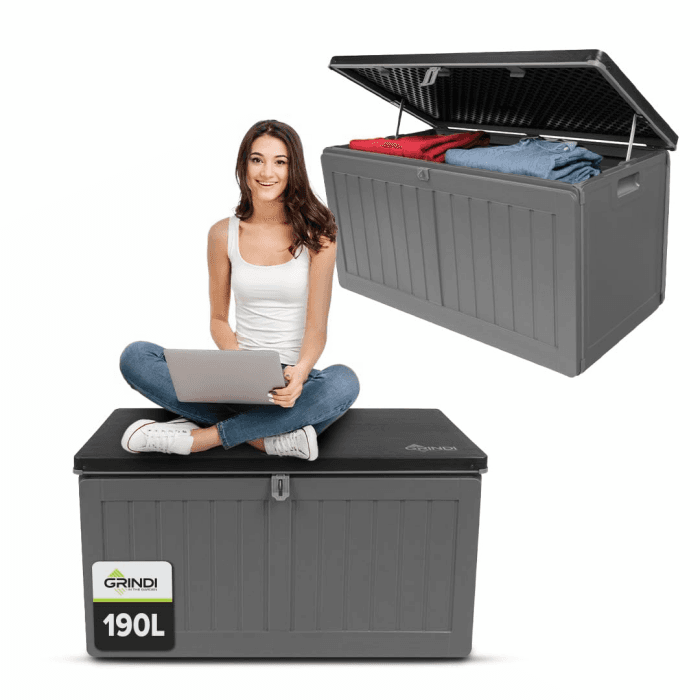 Grindi - Aufbewahrungsbox mit Deckel - Auflagenbox Morus - Gartenbox - Kissenbox 190 L - Wassersichere Outdoor Paketbox, Gartenschrank & Truhe, wetterfest für Balkon, Gartenhaus, Geräteschuppen Dunkelgrau 190L Angebot bei HelloDeals