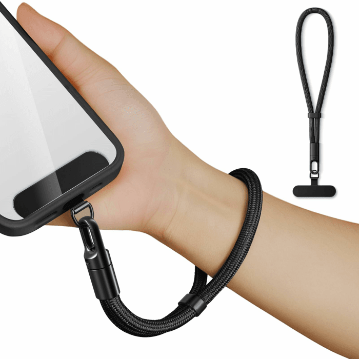 Handykette Kurz Universal,Verstellbar Handyanhänger, Schlüsselband, Handschlaufe, Handygurt, Handgelenk,Handyband, Anti Verlust mit Ultradünnem Patch (Schwarz) Angebot bei HelloDeals