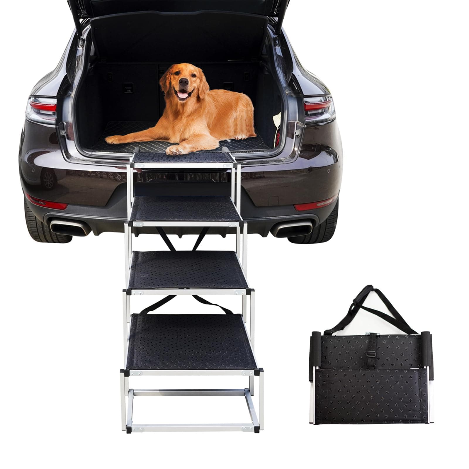 hundetreppe große Hunde - Hundetreppe Auto 4 Stufen - Klappbare Aluminium Hundetreppe Ultra-Leicht - Hochwertige Autotreppe für Hunde bis 75kg Angebot bei HelloDeals