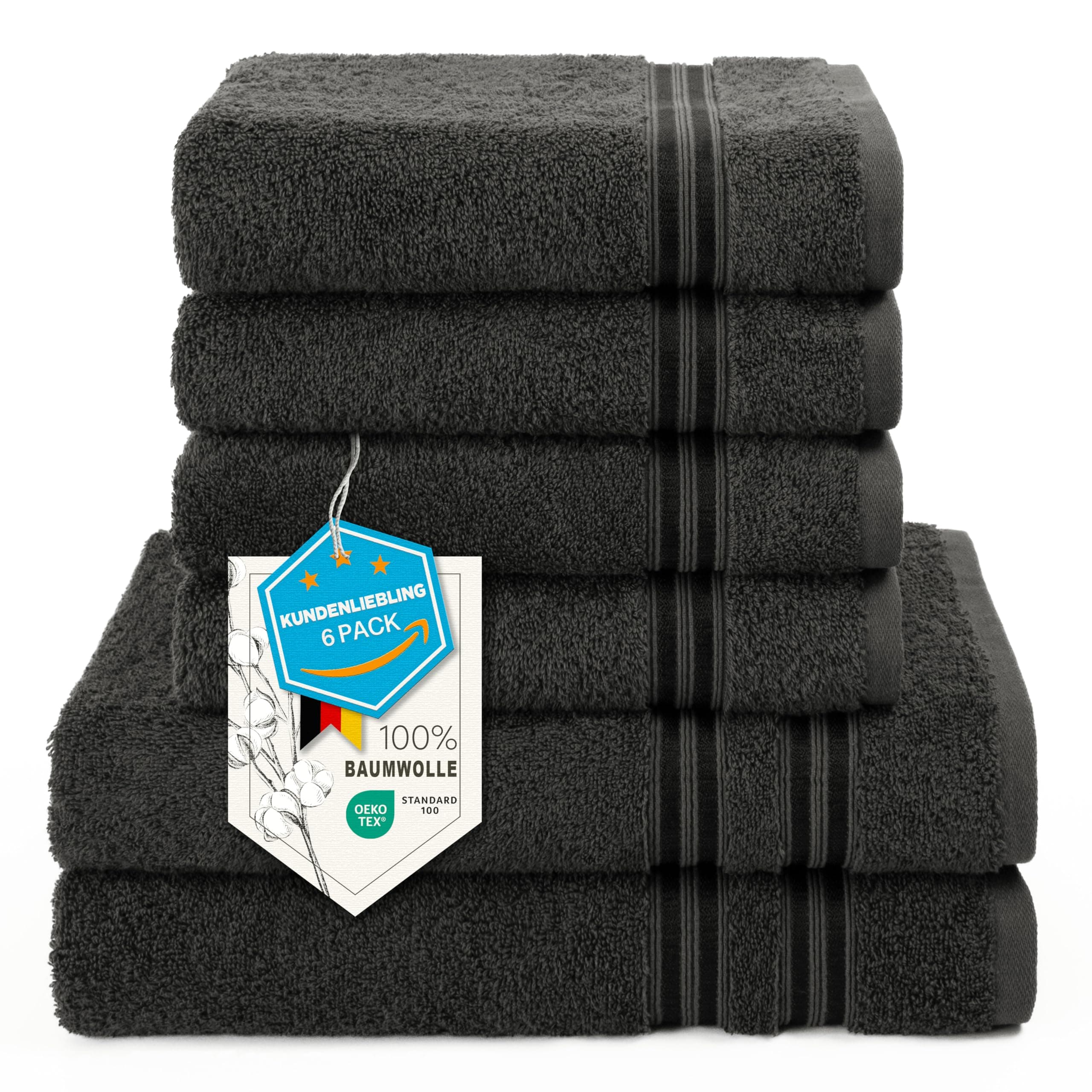 Hammetex 6er Handtücher Set – 2 Badetücher 70x140 cm & 4 Handtücher 50x100 cm – 100% Baumwolle Frottier – Oeko-TEX Zertifiziert – Weich, Saugstark - mit Aufhänge, Anthrazit Anthrazit 6 Badetuch Set (2x 70x140 cm, 4x 50x100 cm) Angebot bei HelloDeals