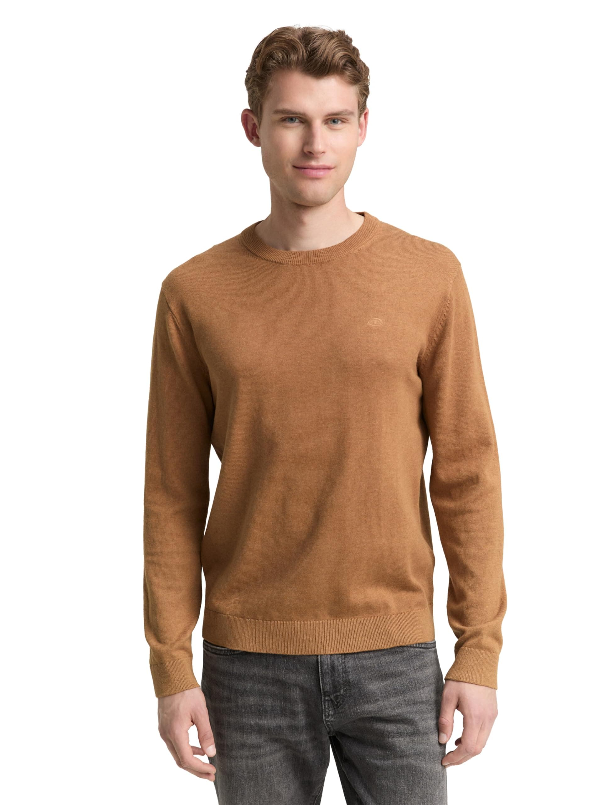 TOM TAILOR Herren Strickpullover mit Crewneck XL 39098 - Mid Brown Melange Angebot bei HelloDeals