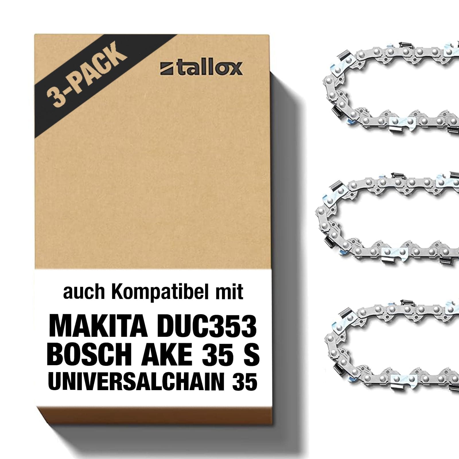 3 tallox Sägeketten 3/8" 1,1 mm 52 TG 35 cm Schwert kompatibel mit Oregon Makita Bosch Einhell 52TG 3/8"P 1,1mm 35 cm HM Angebot bei HelloDeals