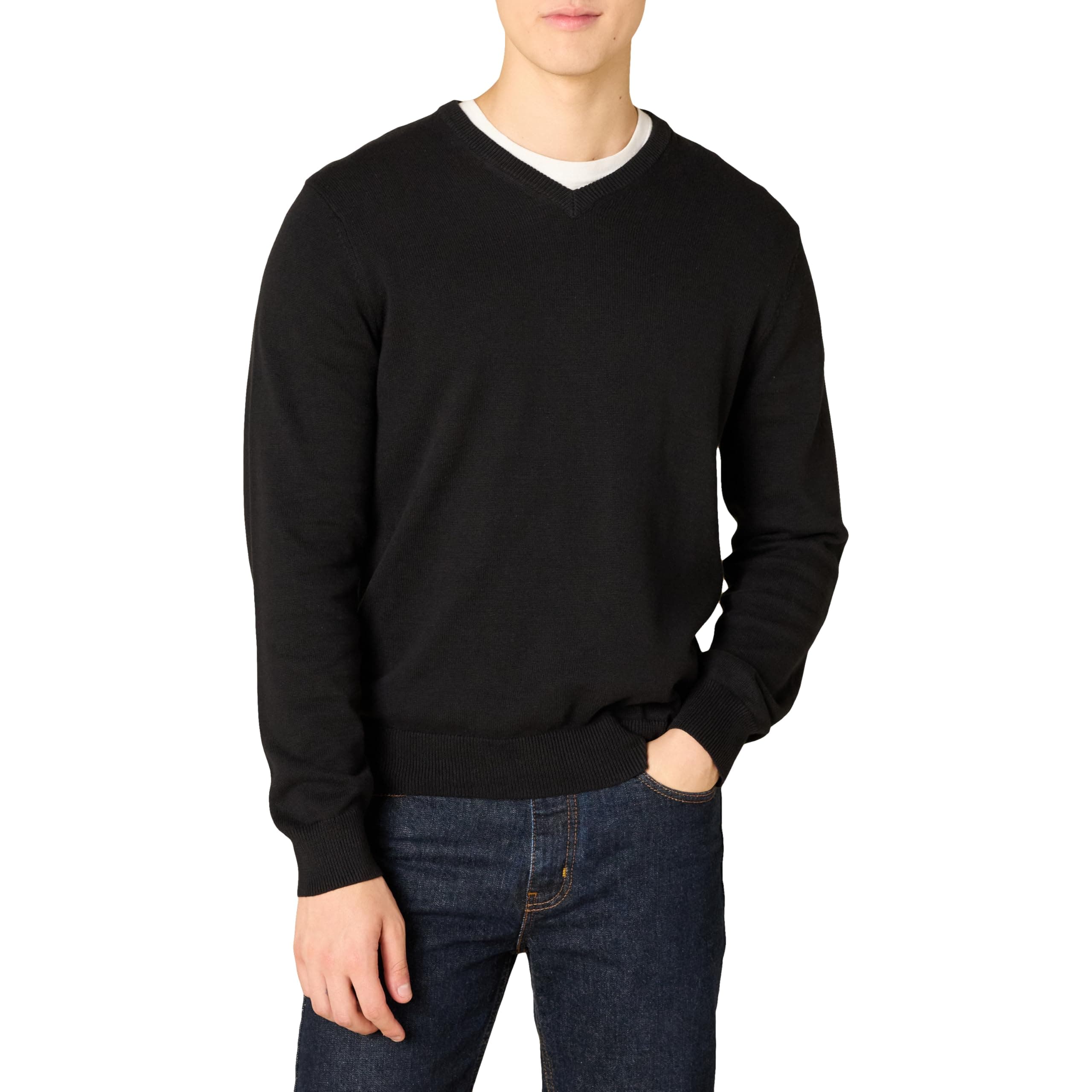Amazon Essentials Herren V-Ausschnitt Pullover aus Baumwolle, Normale Passform XL Schwarz Angebot bei HelloDeals