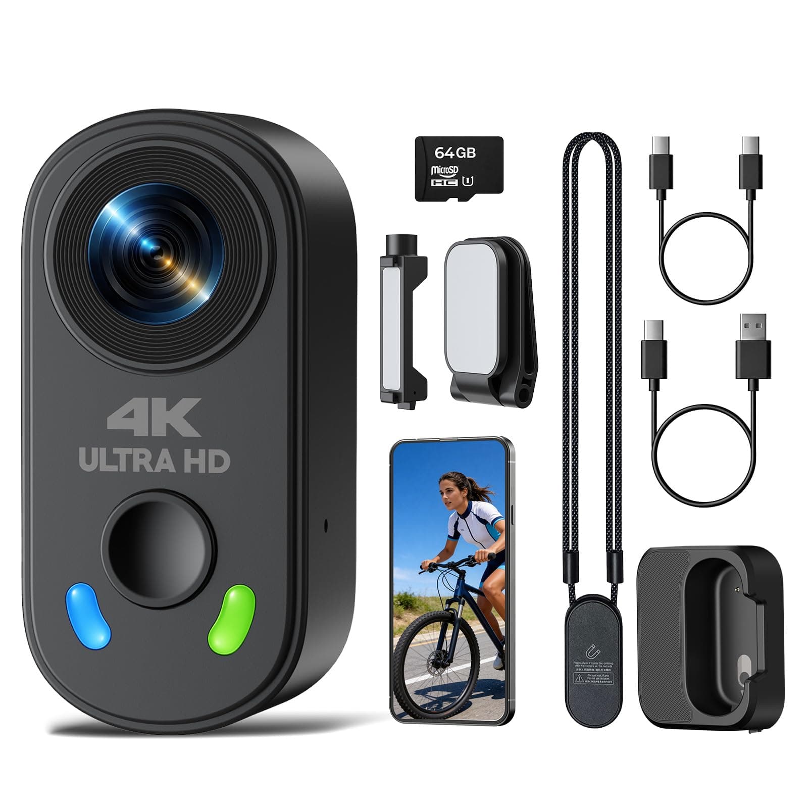 4K Mini Action Cam & Bodycam Körperkamera - 28g Leicht, 6-Achsen EIS Stabilisierung, Magnetisch, 64GB Karte, 1800mAh Ladecase, 150° Weitwinkel POV Vlog Kamera für Motorrad/Reisen/Haustiere, WiFi App Schwarz Angebot bei HelloDeals