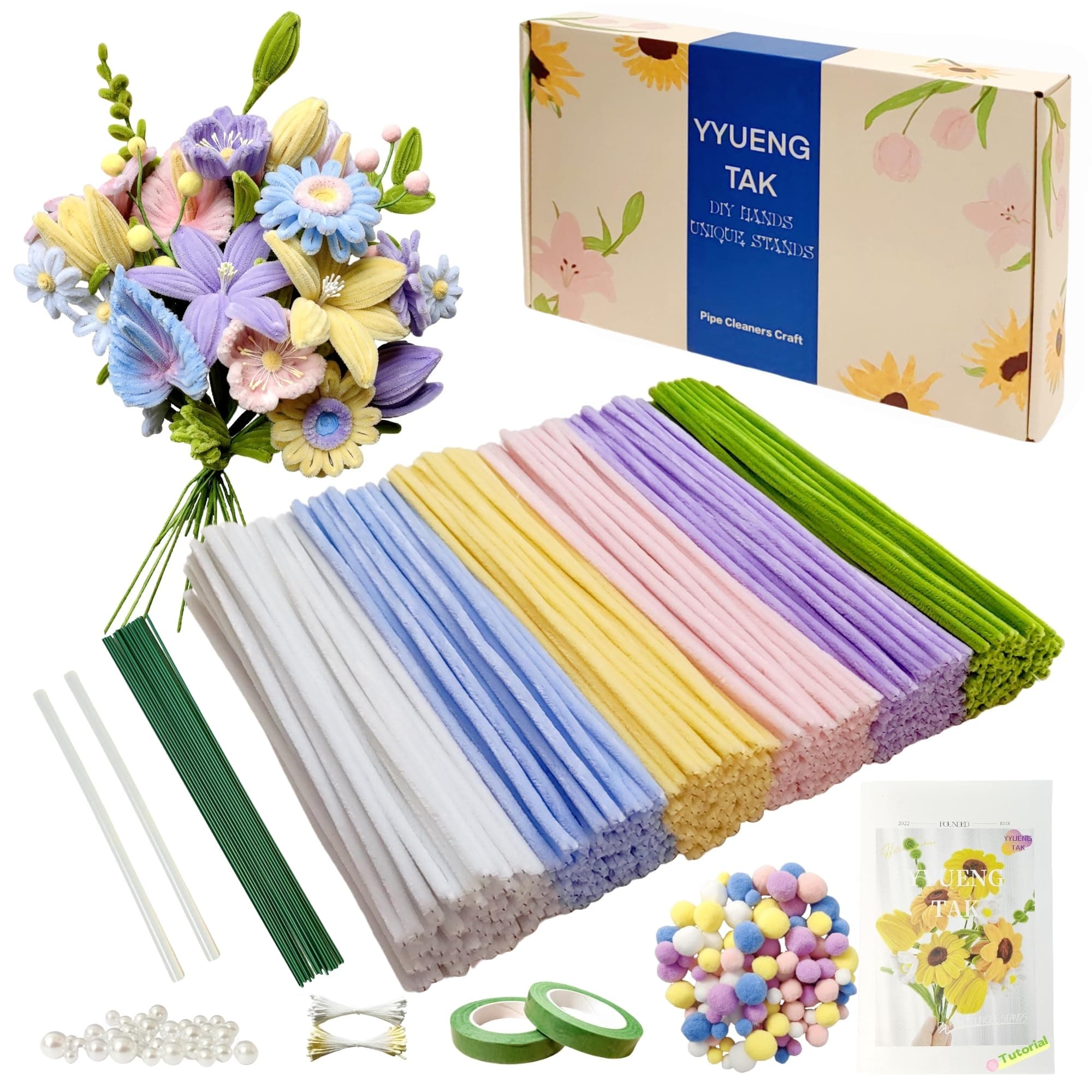 500 Stück Pfeifenreiniger Blumen Set(6 Farben),Pfeifenputzer zum Basteln Blumen,pipe cleaners flower,mit Anweisungen,pompons,20 Stück Blumendraht,2 verschiedene Staubblatt,Klebeband Cremefarbenes Seifenblasen-Set Angebot bei HelloDeals