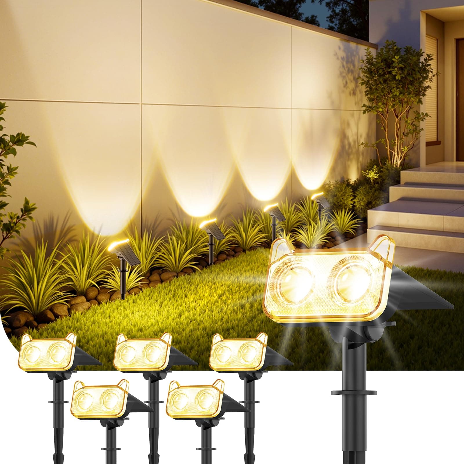 GEARLITE 6 Stück Solarlampen für Außen Garten, 2 Modi Superhelle 800 Lum Solar Strahler Max 18 Stunden Arbeitszeit 3500K Warmweiß Gartenleuchten IP65 Gartenstrahler für Außen Bäume Hof Garten Weg Deko Warmes 6Stück Angebot bei HelloDeals