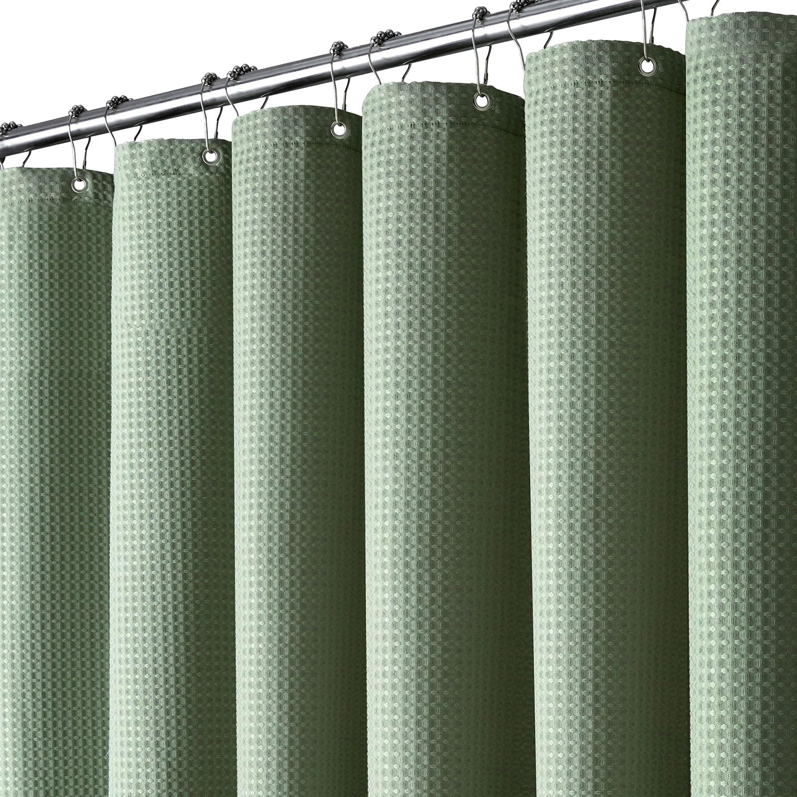 BTTN Duschvorhang Waffel 180x200 cm, Anti-Schimmel, Schwerer, innen mit wasserdichter Folie beschichtet, mit 12 Plastikhaken, gewichteter Polyester-Duschvorhänge für Badezimmer, Grün/Salbeigrün Grün Einfarbig H200 x B180 cm (1er Pack) Angebot bei HelloDeals