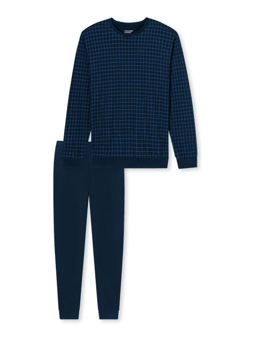 Uncover by Schiesser Herren Schlafanzug Set Shirt und Hose lang mit Bündchen - Nachtwäsche 54 Nachtblau Angebot bei HelloDeals