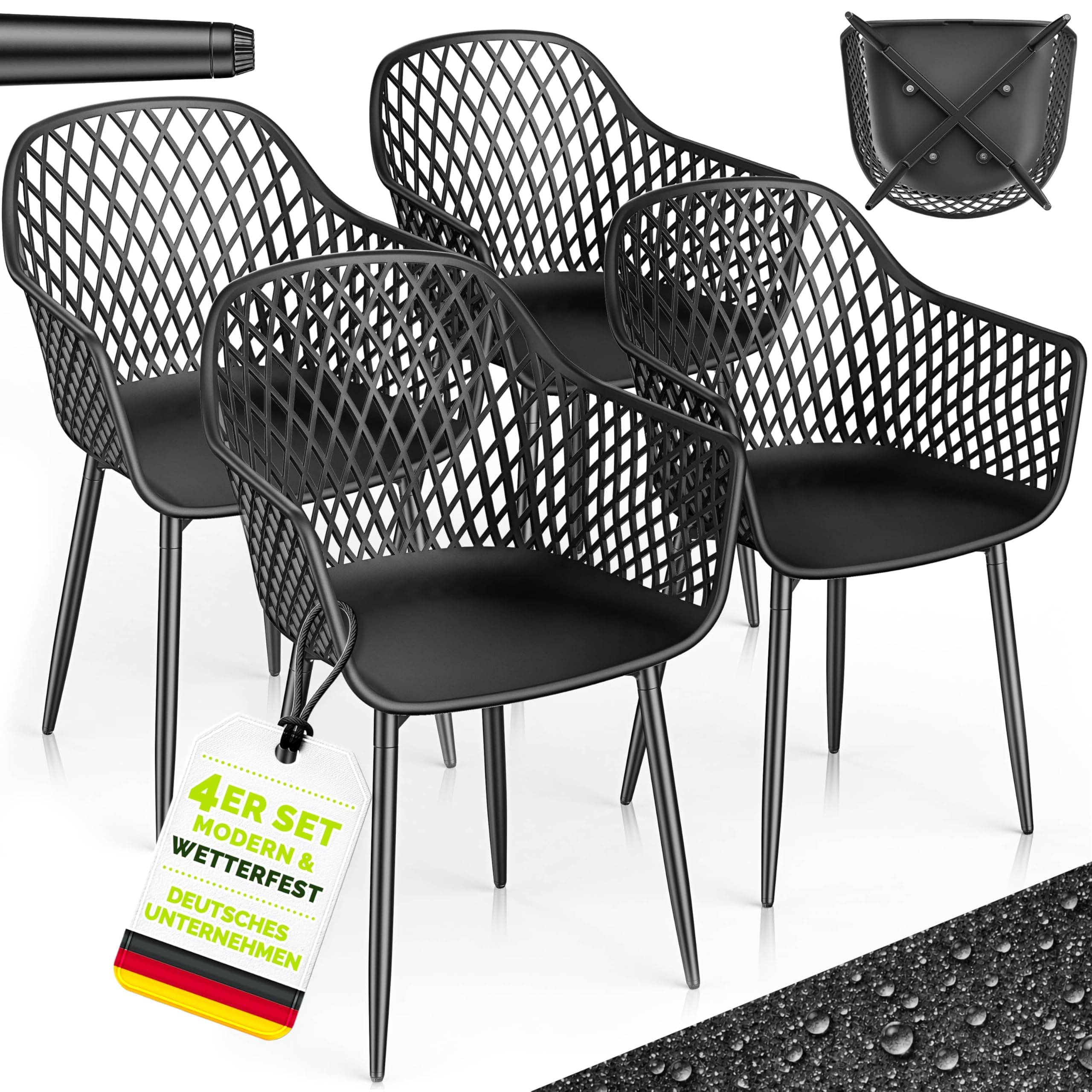 tillvex® Gartenstuhl 4er Set Wetterfest mit Armlehne | Outdoor Stühle bis 120kg belastbar | Gartenstühle UV-beständig | Terrassenstuhl Gartenmöbel Terrasse Balkon Outdoor Garten Schwarz 4er Set Angebot bei HelloDeals