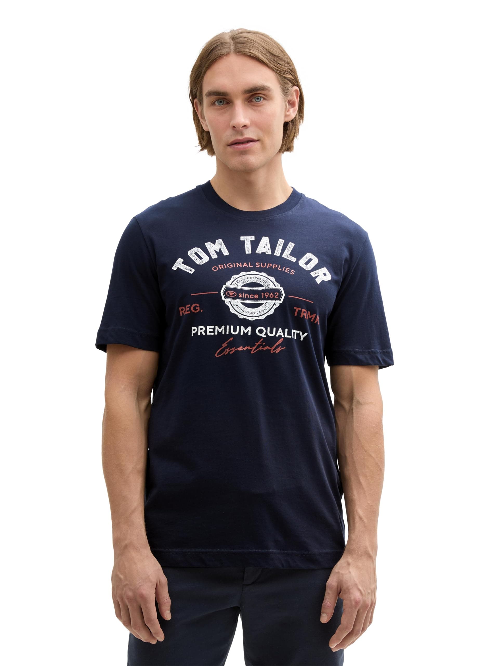 TOM TAILOR Herren T-Shirt aus Baumwolle mit Logo-Print 3XL 10668 - Sky Captain Blue Angebot bei HelloDeals