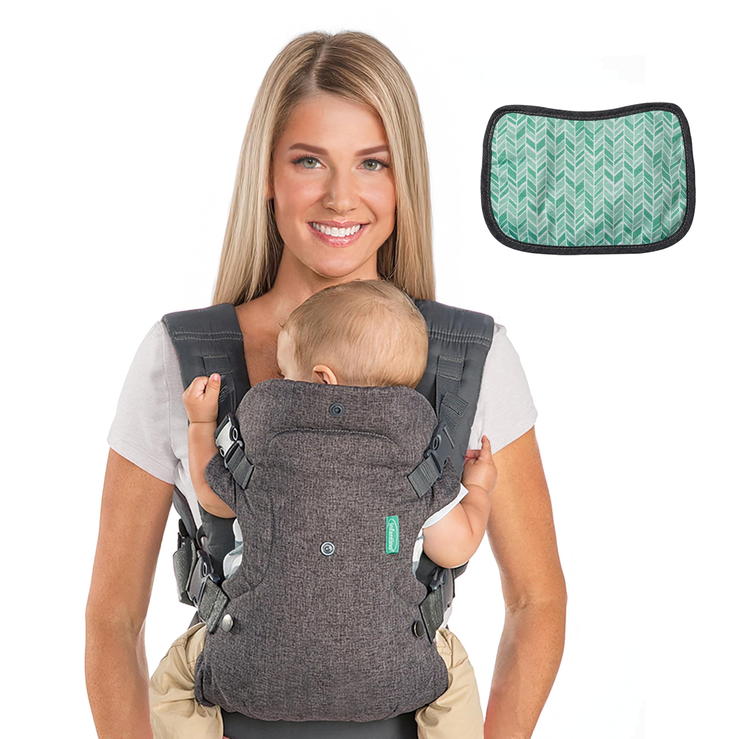 Infantino Flip Advanced 4-in-1 Babytrage mit Lätzchen, Ergonomisch, Umwandelbar, mit Blickrichtung Nach Innen und Außen, Vorne und Hinten Tragbar für Neugeborene bis Kleinkinder von 3,6-14,5 kg, Grau Grey w/ Bib Angebot bei HelloDeals
