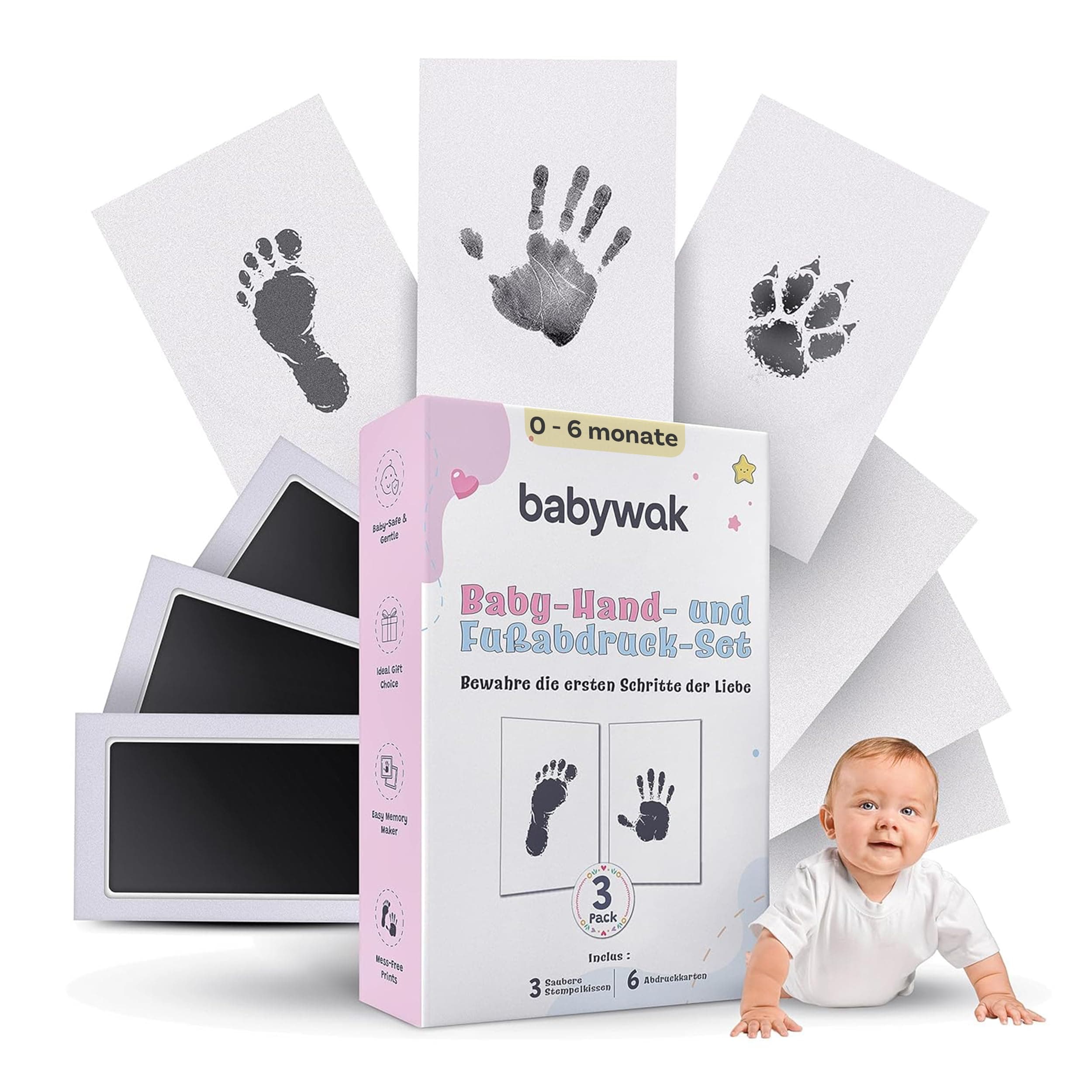 Baby Fußabdruck & Handabdruck Set – Stempelkissen Neugeborene | Abdruckset Baby | Pfotenabdruck Set Hund & Katze | Babygeschenke zur Geburt Mädchen Junge (0-6 Monate) Angebot bei HelloDeals