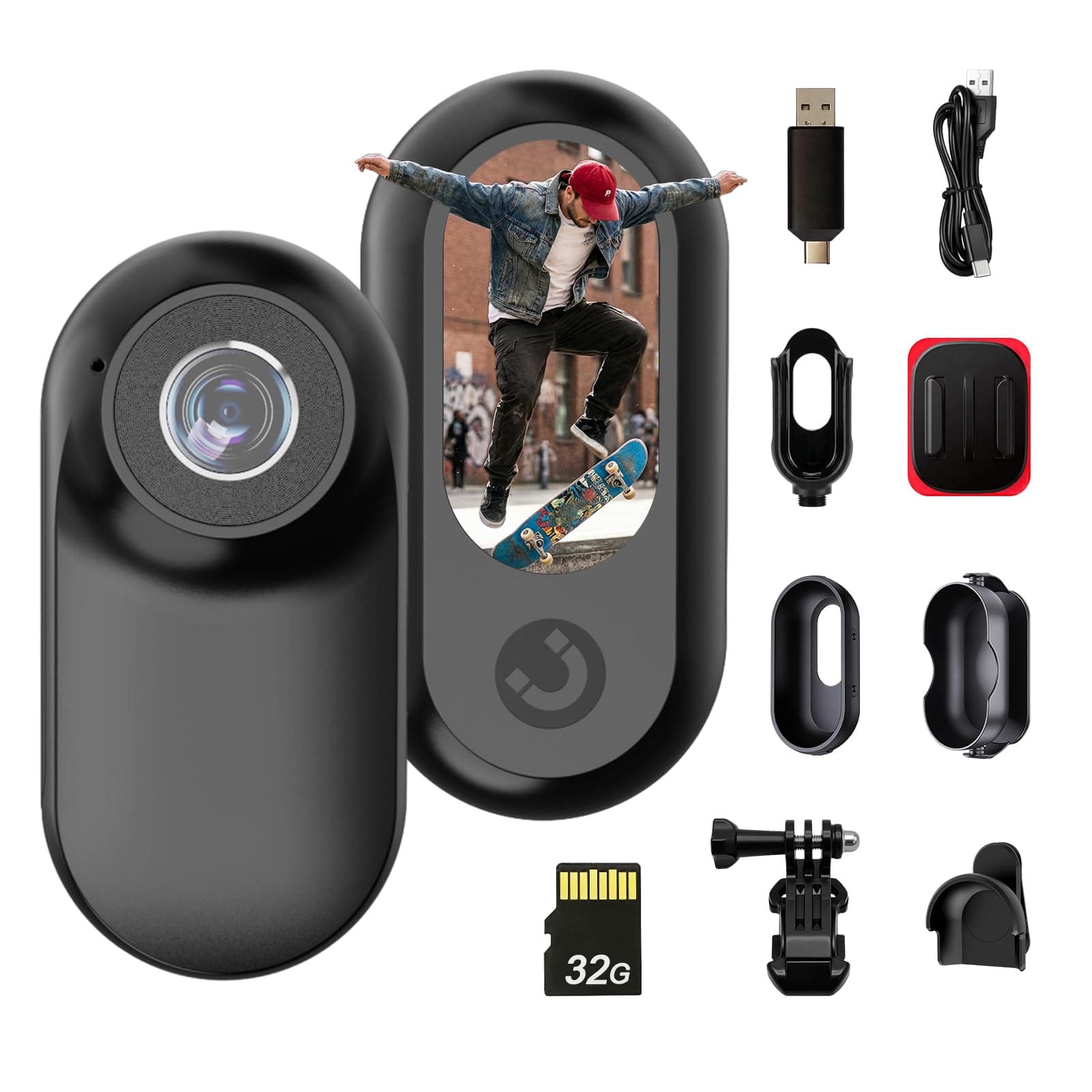 Mini Action Cam Bodycam mit 32GB Speicherkarte, Körperkamera für freihändige Aufnahme, Helmkamera für Fahrrad & Motorrad, tragbare Mini Kamera für Outdoor, Wandern, Skifahren und Alltagsaufnahmen Schwarz Angebot bei HelloDeals