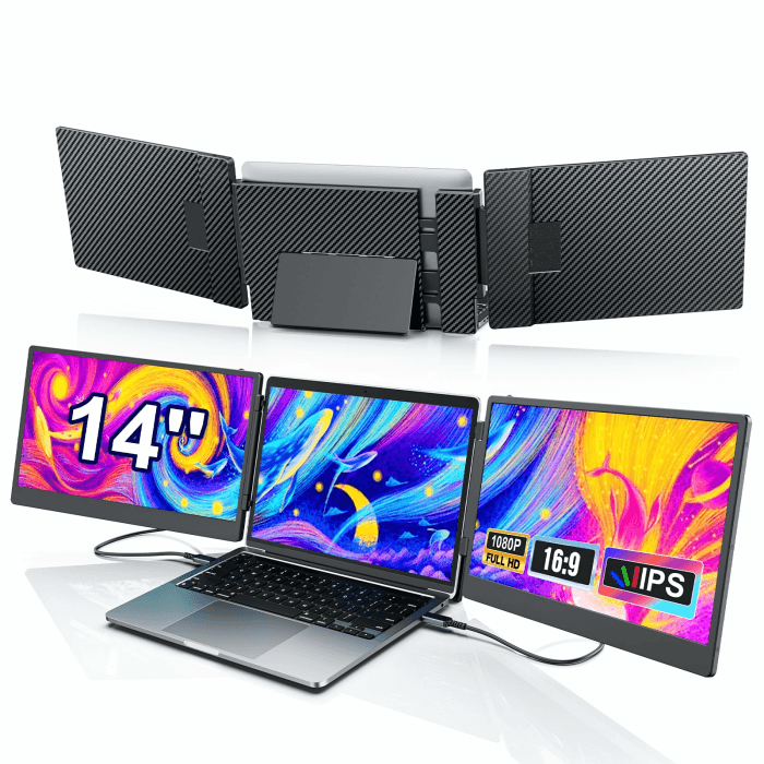 Laptop Bildschirm Extender, 14'' Portable Monitor Laptop, 1080P FHD Triple Tragbarer Monitor Erweiterung Laptop Plug & Play für Mac, Windows, Android 14'' Laptop Monitor Erweiterung Angebot bei HelloDeals