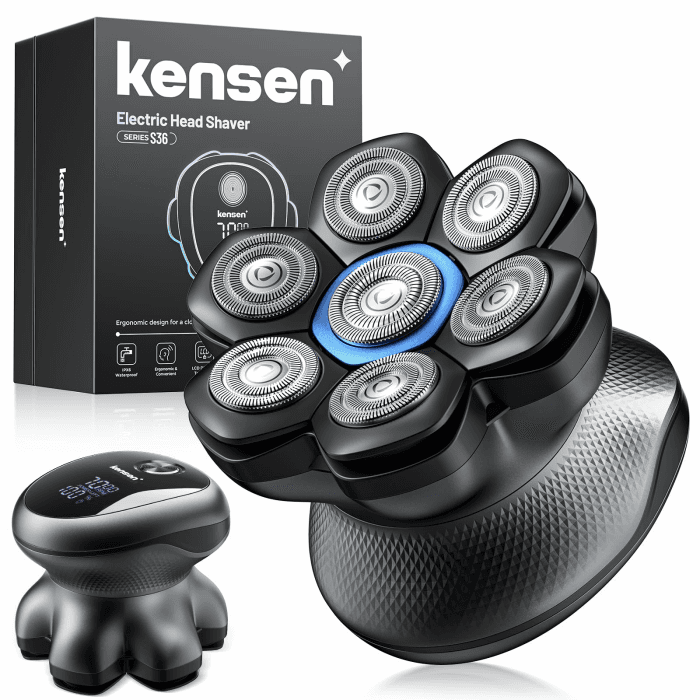 Glatzen Rasierer Herren, kensen Kopfrasierer Glatze 7D Bold Shaver Magnetische Head Shaver Trocken Und Nass Bald Shaver Typ-C Akku Kopfrasierer Herren Elektrisch Wasserdicht Glatzenschneider 2 Stufen Blau Angebot bei HelloDeals