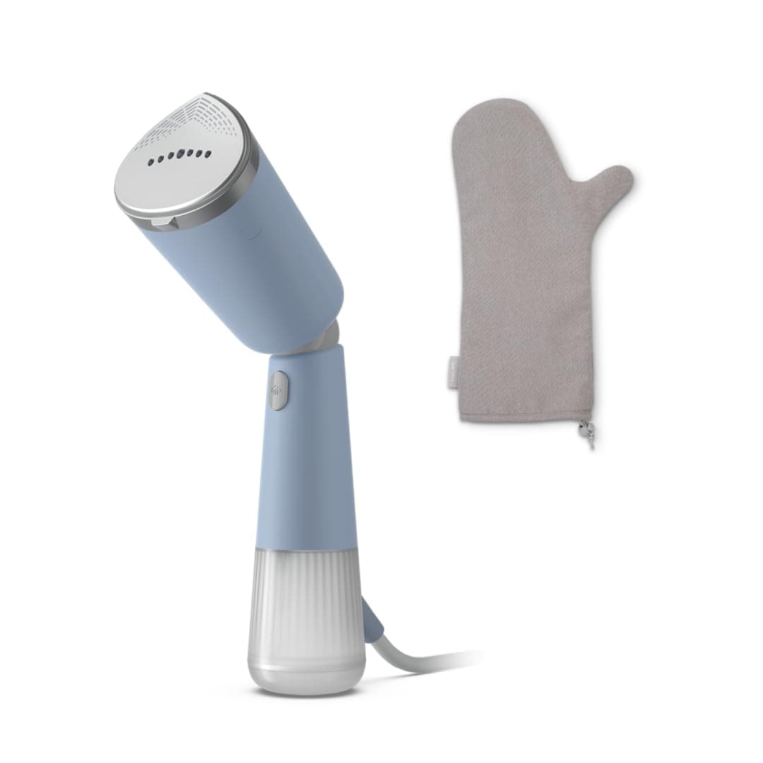 Philips Dampfglätter 5000-Serie - 35 Sekunden Aufheizen, aktiv beheizte Dampfplatte, Eco-Modus, für empfindliche Textilien, dampft vertikal & horizontal, Handschuh & Beutel, himmelblau (STH5020/20) 2x Zubehör, himmelblau Angebot bei HelloDeals