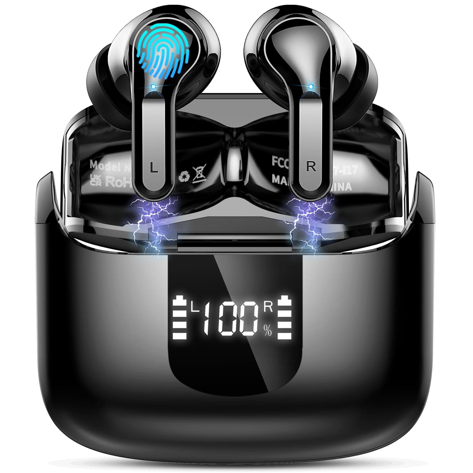 2026 Kopfhörer Kabellos Bluetooth 5.4, 6D-Stereo Bluetooth Kopfhörer, 50Std Tiefer Bass ENC Noise Cancelling Wireless Earbuds Sport, USB-C Schnellladung in Ear Ohrhörer, IP-X7 Wasserdicht iOS Android A-Schwarz Pro Angebot bei HelloDeals