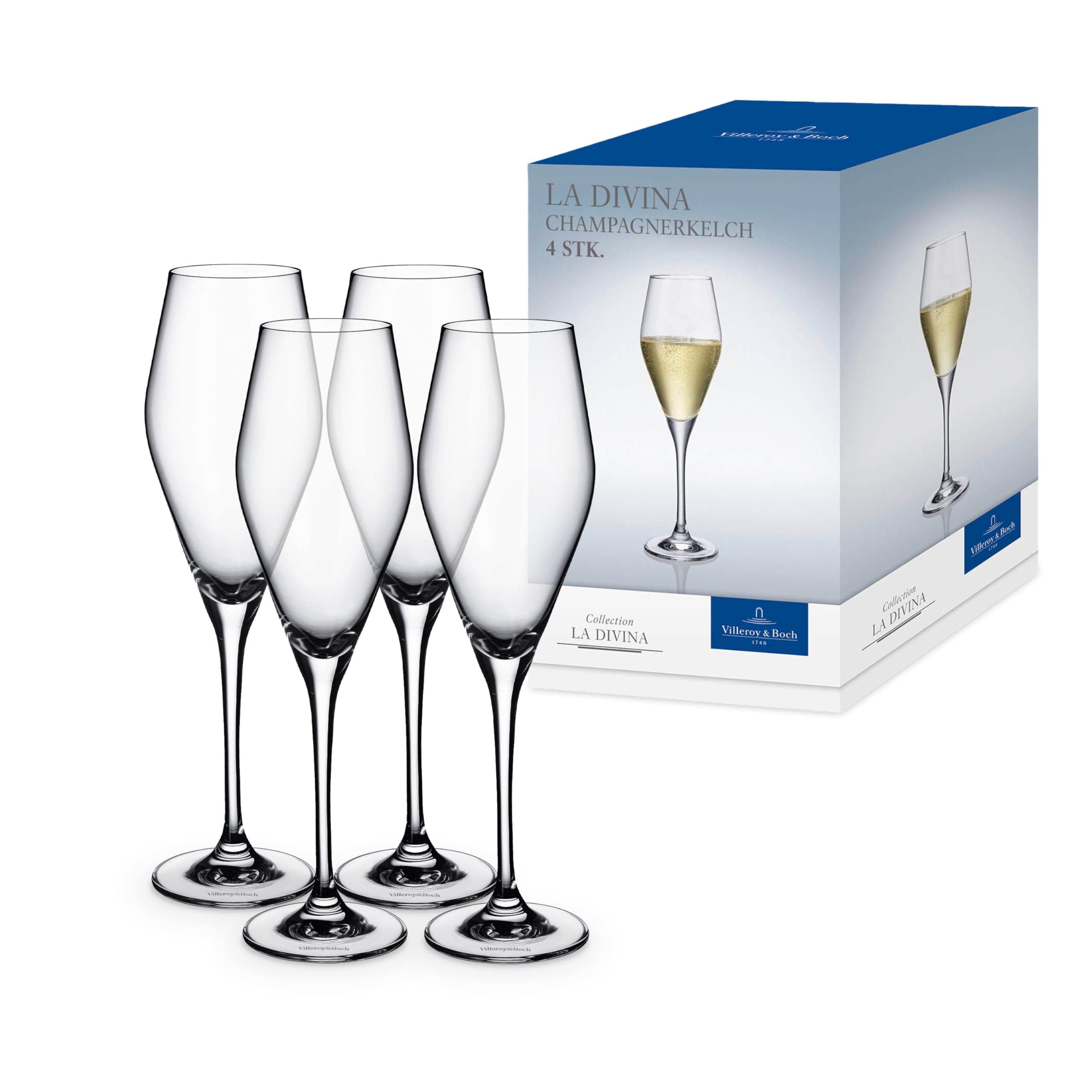 Villeroy & Boch – La Divina Champagnerkelch Set 4 Teilig, Champagner Gläser, Sektkelche, Hochwertige Sektgläser, Sektflöten, Prosecco Gläser, Für Champagner, Sekt, Prosecco Oder Crémant, Kristallglas 4 Stück (1er Pack) Champagnerkelch Angebot bei HelloDeals