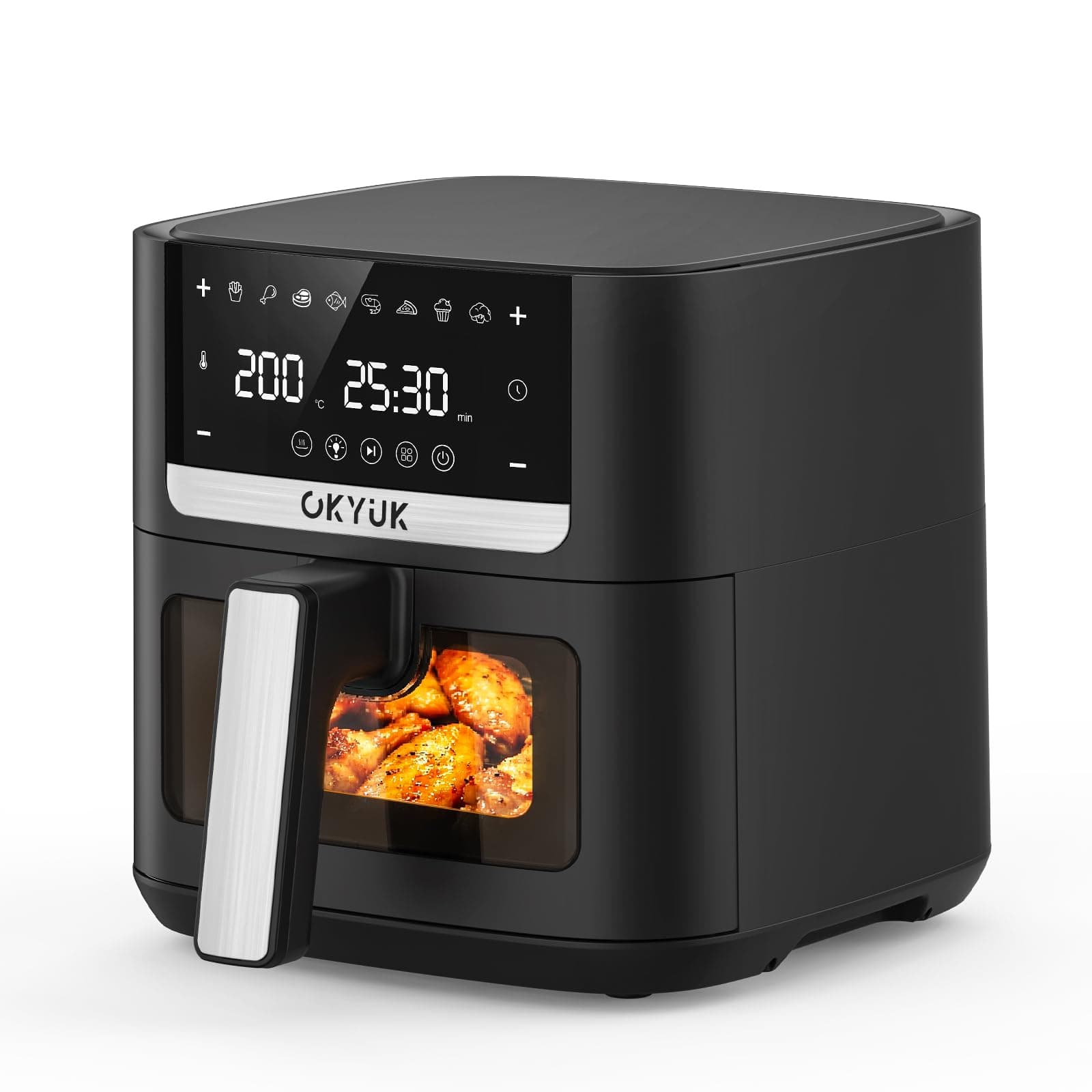 OKYUK Heißluftfritteuse 6L Airfryer XL - 1200W Friteuse ohne Öl mit Metall-Innenraum | Heissluftfriteuse Air Fryer, 8 Programmen, Digitales LED-Display, Timer, Benutzerfreundlich, 80-200°C Angebot bei HelloDeals