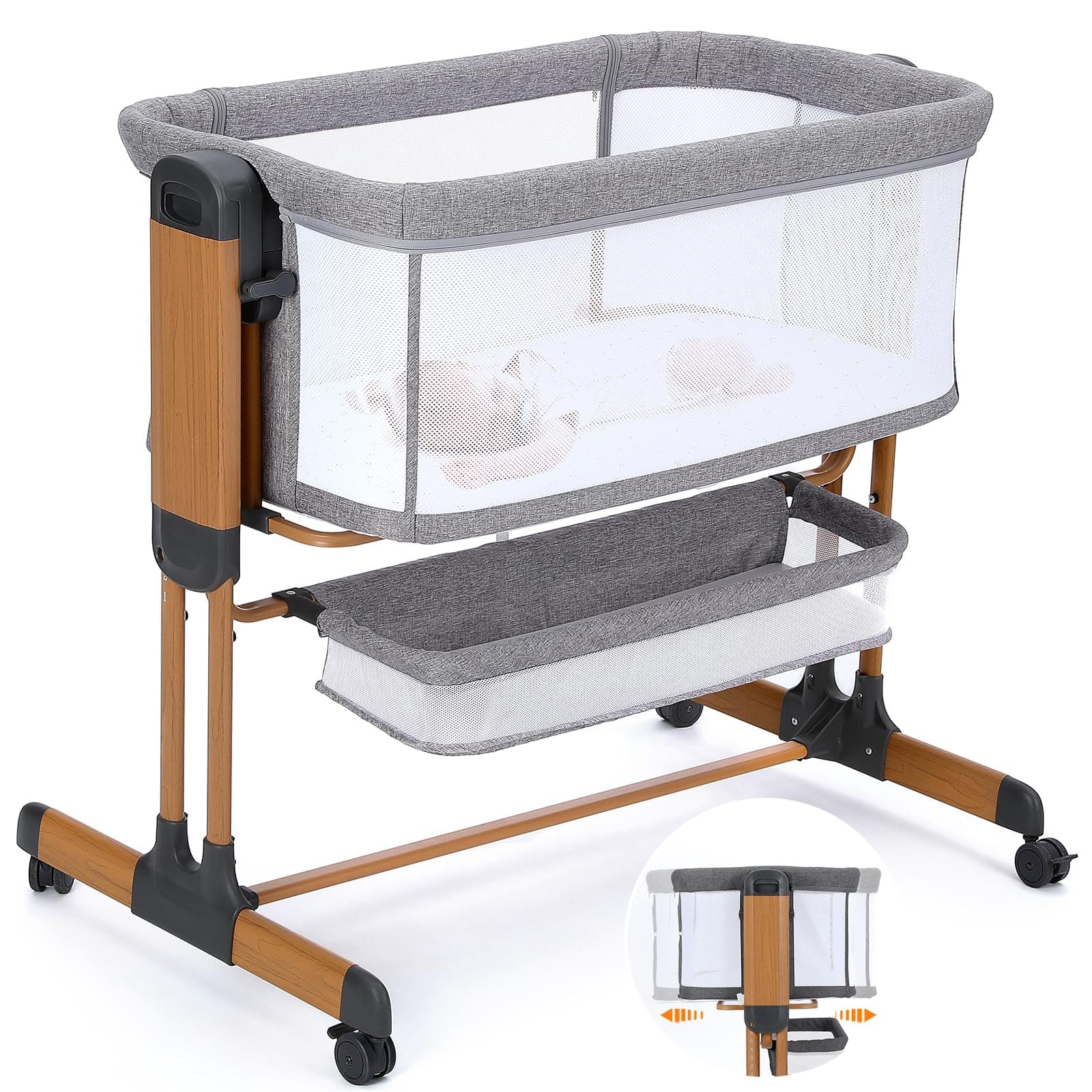 3 in 1 Baby-Beistellbett, Babybett mit Weich Matratze, Sicher Getestet & Vielseitig Einsetzbar, 7-Fach Höhenverstellung, Faltbare Seitenwand mit Rollen für Zuhause und Unterwegs Angebot bei HelloDeals