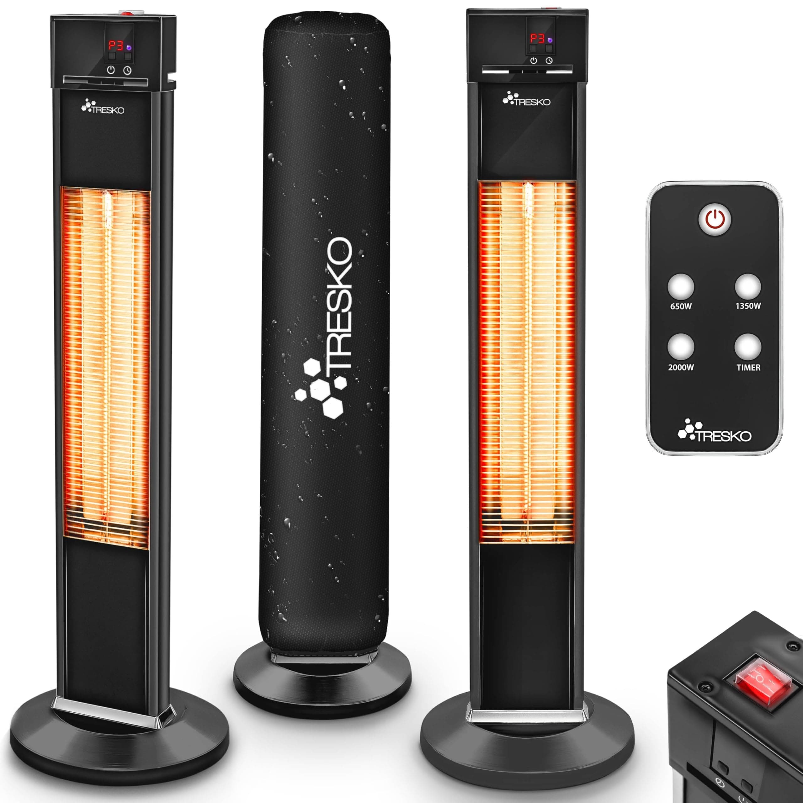 TRESKO Infrarot Stand-Heizstrahler 2000W mit Fernbedienung | Wärmestrahler Terrasse elektrisch mit 3 Heizstufen | Terrassenstrahler Innen & Außen | Infrarotstrahler mit LED-Anzeige Schwarz Angebot bei HelloDeals