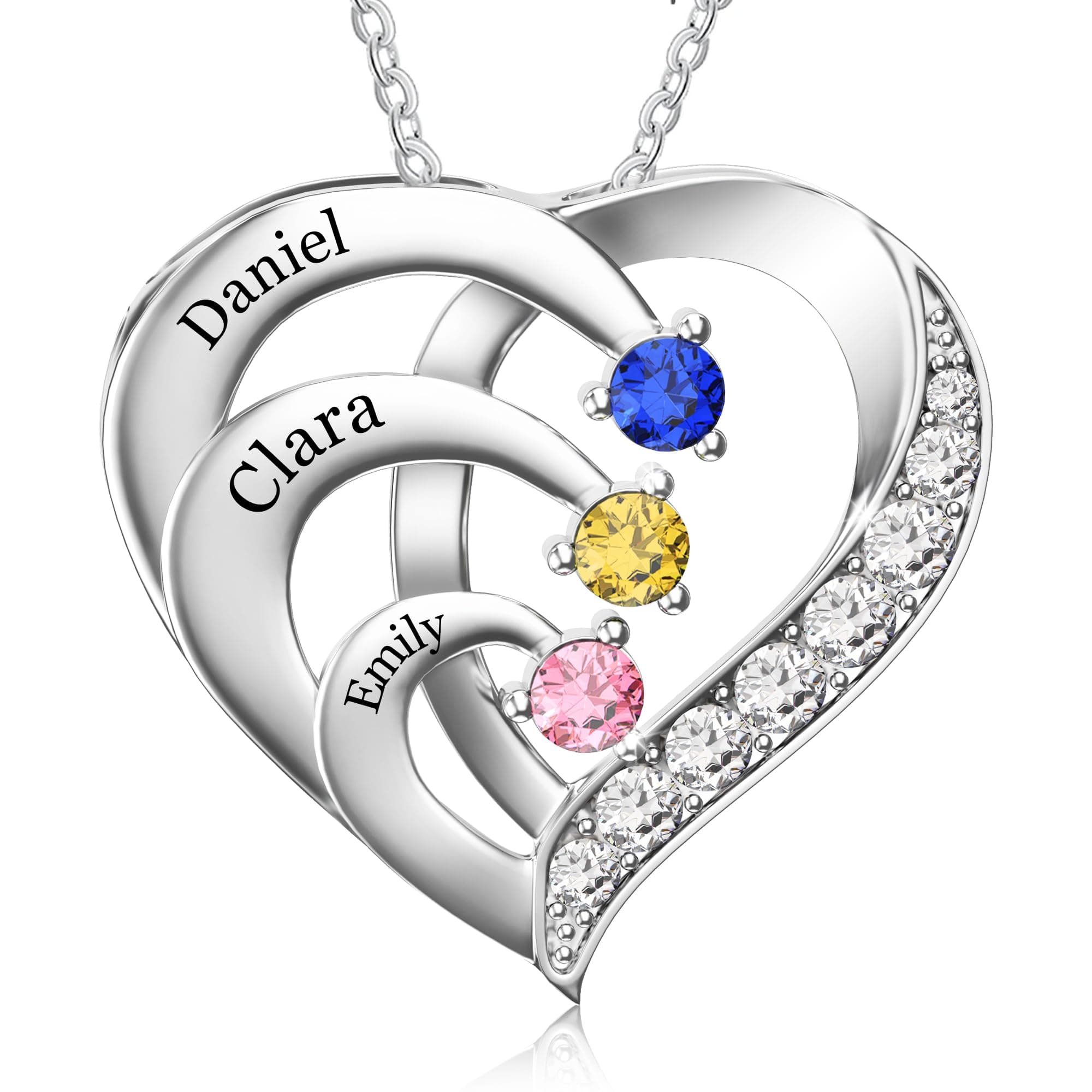 Easycosy Muttertagsgeschenk Namenskette mit Gravur - personalisierte Kette Damen silber 925 mit 2 3 4 Namen Herz Anhänger Geburtssteinen Halskette - Muttertag Geschenk für Mama Frauen Freundin Oma Normalgröße Stil 1:3 Namen Angebot bei HelloDeals