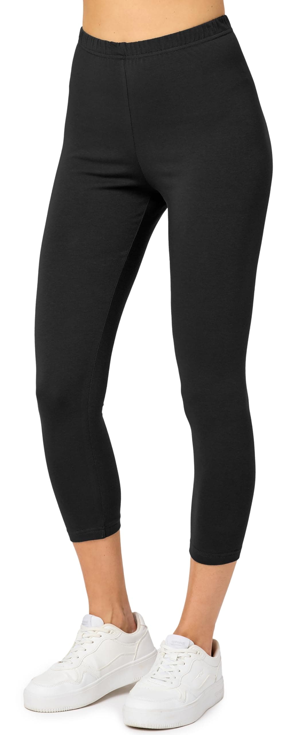 Merry Style Damen Leggings 3/4 aus Baumwolle mit Stretch - Leichte Capri Leggings Damen aus atmungsaktiver, elastischer Baumwolle, ideal für Yoga Sport MS10-199 L Schwarz Angebot bei HelloDeals