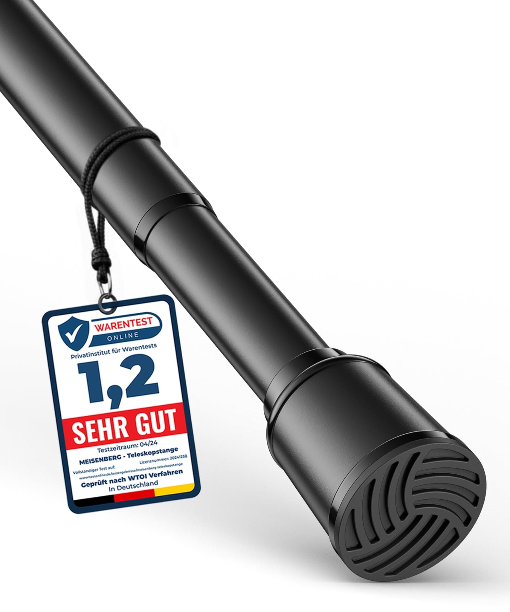 MEISENBERG Klemmstange für Gardinen 370-420cm, Schwarz, Ø 32 mm, Vorhangstange ohne Bohren - Gardinenstange zum Klemmen - Spannstange für Vorhänge, Dusche, Türöffnungen und Kleiderschrank 370-420 cm Schwarz Angebot bei HelloDeals