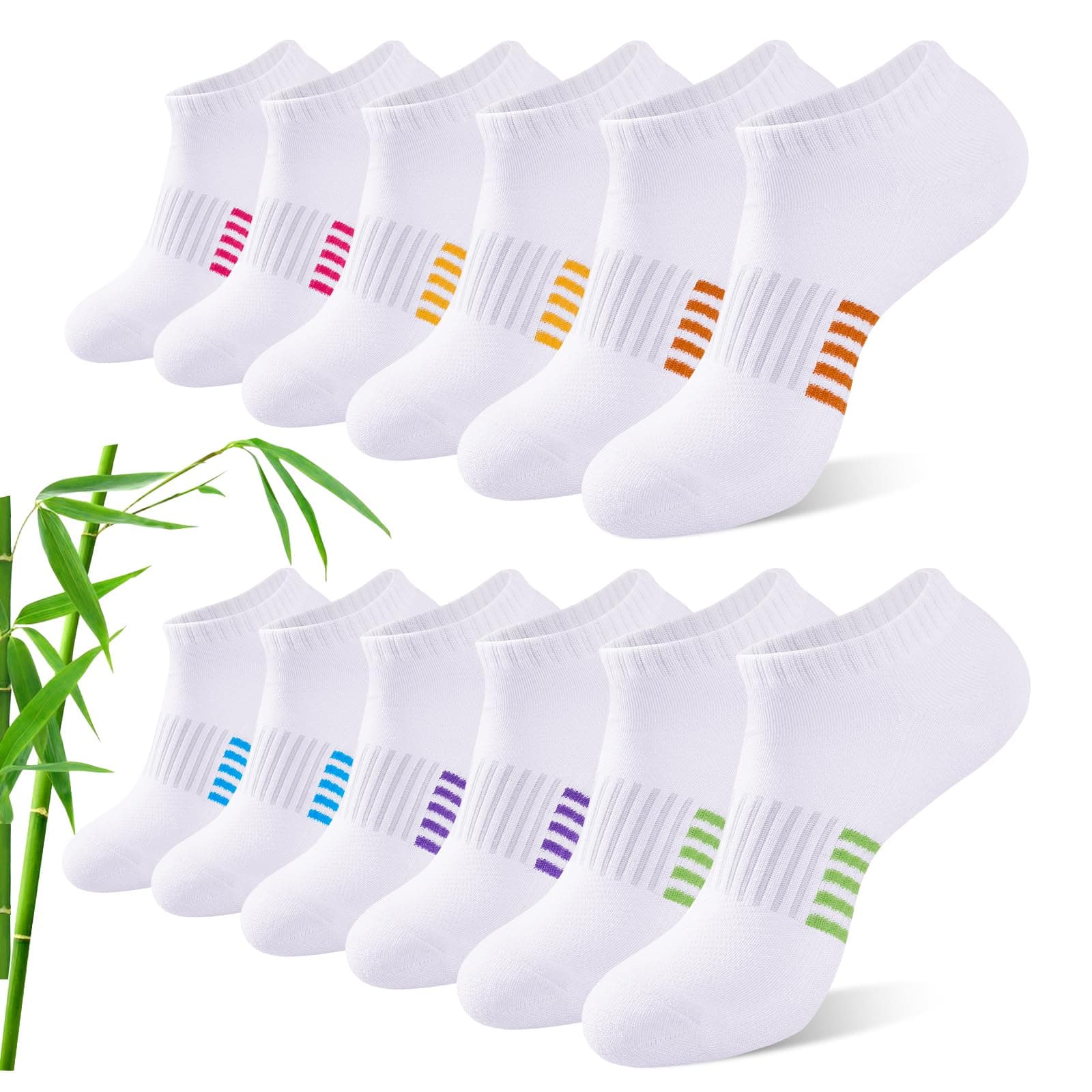 Bambus Sneaker Socken Damen 6/12 Paar, Atmungsaktive Gepolsterte Sportsocken Laufsocken, Anti Schweiß Kurze Socken Damen 39-42 35-38 Bunt, Geschenke für Frauen Sommer 39-42 Mehrfarbig Weiß Angebot bei HelloDeals