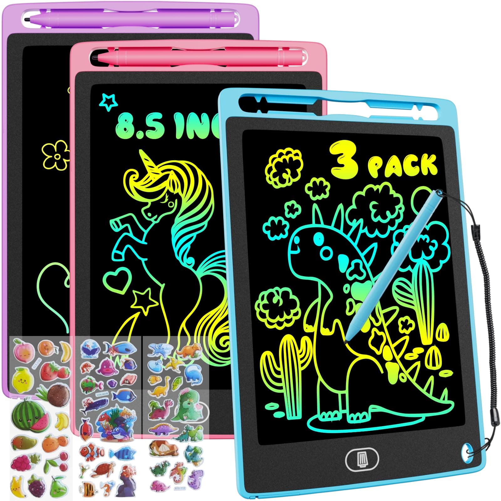 3 Pack LCD Schreibtablett, 8.5 Zoll Bunte Doodle Board für Kinder, Tragbarer Elektronische Zeichentafel Tablet Zeichnung Pads, Geschenke für 2 3 4 5 6 7 Jährige Jungen Mädchen - Blau & Rosa & Violett Blau & Rosa & Lila Angebot bei HelloDeals