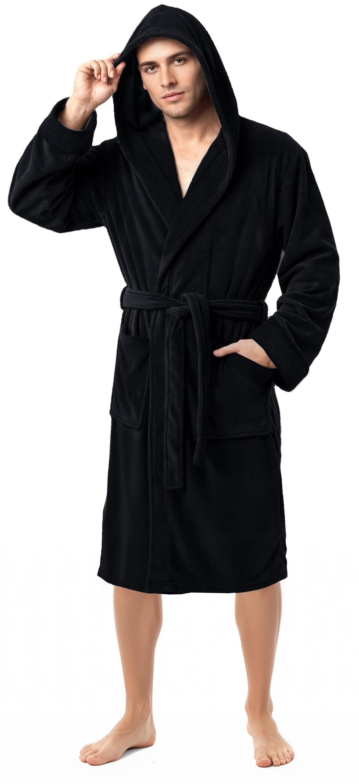 NY Threads Herren Ny Threads Bademantel mit Kapuze Bademantel mit Kapuze aus Fleece XL Schwarz Angebot bei HelloDeals