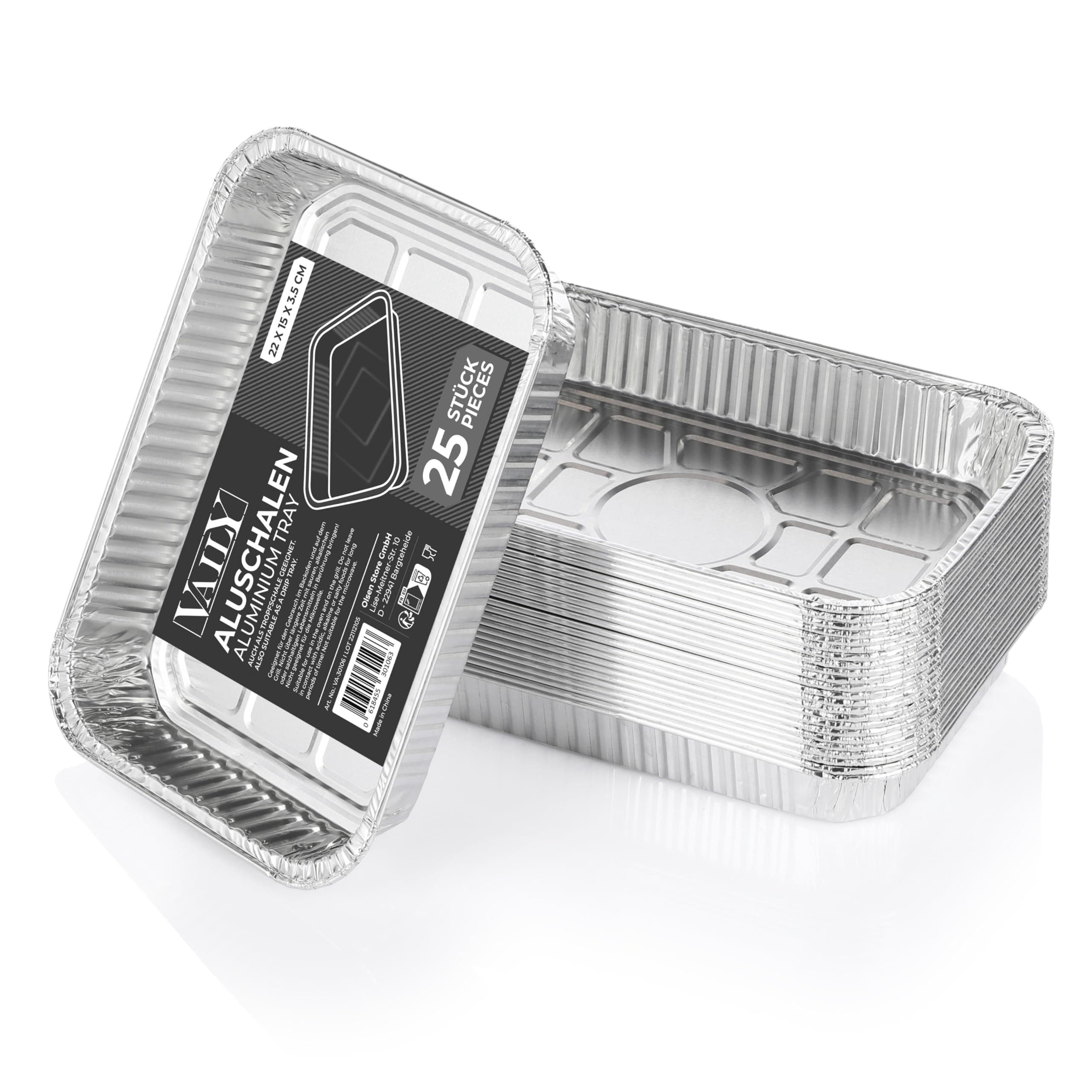 Vaily Alu Tropfschalen Klein 25er Pack - Veggie Aluschalen Grillschalen - Zubehör für Gasgrill, Kohlegrill & Elektrogrill als Fettauffangschale - 22 x 15 cm 025 Stück - Silber Angebot bei HelloDeals
