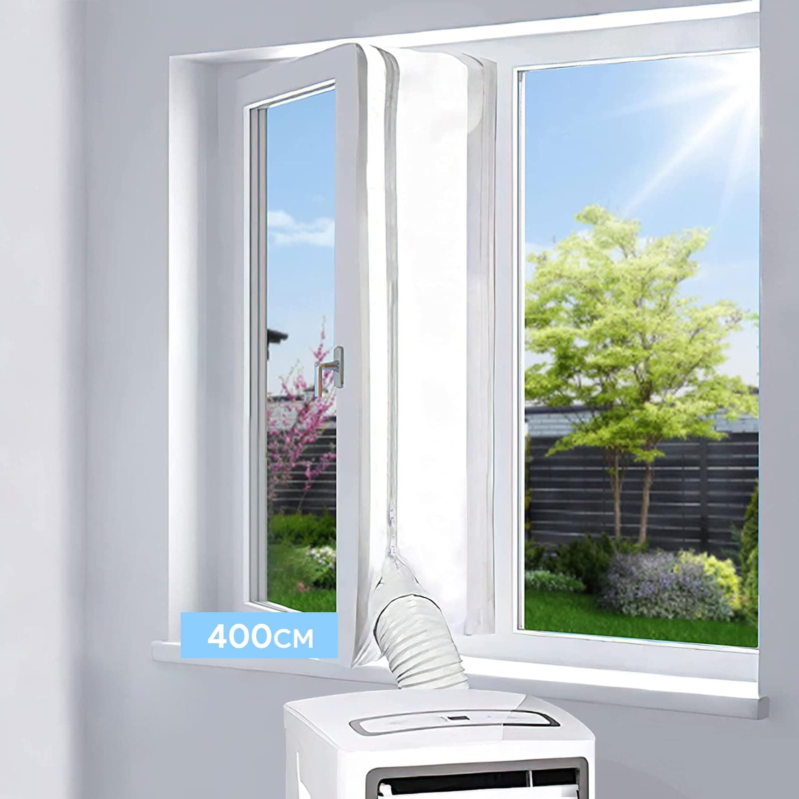 EGNBU 400CM Fensterabdichtung für Mobile Klimageräte, Klimaanlagen, Wäschetrockner, Ablufttrockner, Hot Air Stop zum Anbringen an Fenster, Klimaanlage Fensterabdichtung, Keine Bohrlöcher erforderlich Angebot bei HelloDeals