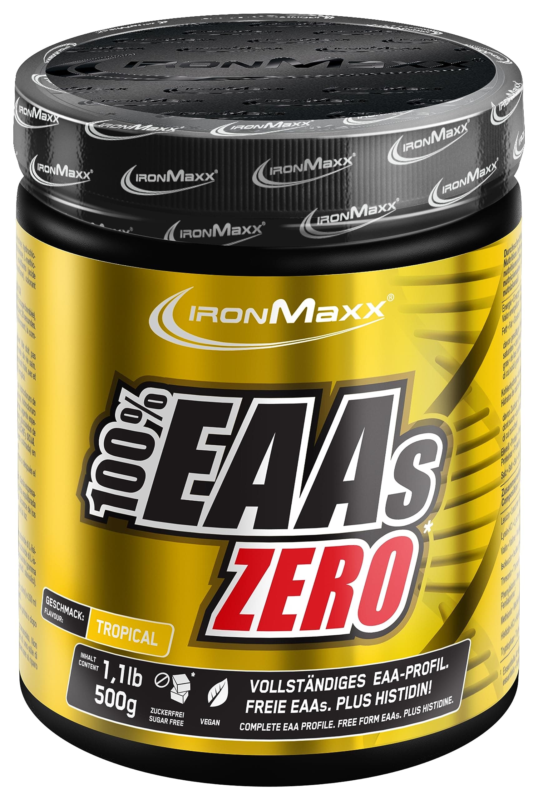 IronMaxx 100% EAAs Zero - Tropical 500g Dose | EAA-Pulver,Vegan Und Zuckerfrei Mit Allen 8 Essentiellen Aminosäuren | Fruchtiger Geschmack, Frei Von Konservierungsstoffen Tropical 500 g (1er Pack) Angebot bei HelloDeals