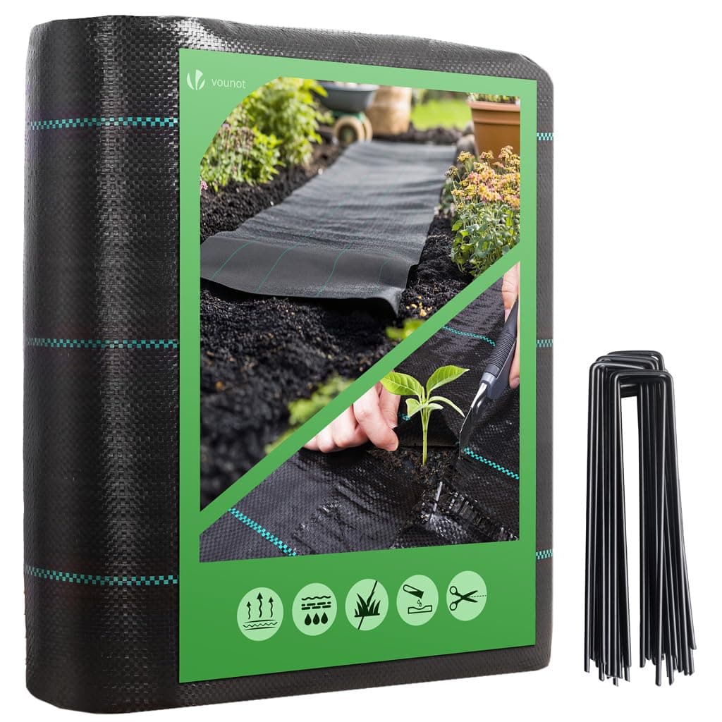 VOUNOT® Unkrautvlies 2x10m mit 30 Bodenanker, Reißfestes Gartenvlies Wasserdurchlässig, Mulchfolie für Garten, Hochbeet und Terrasse, Premium Unkrautfolie 100g/m² 2x10m mit 30 Erdanker Angebot bei HelloDeals