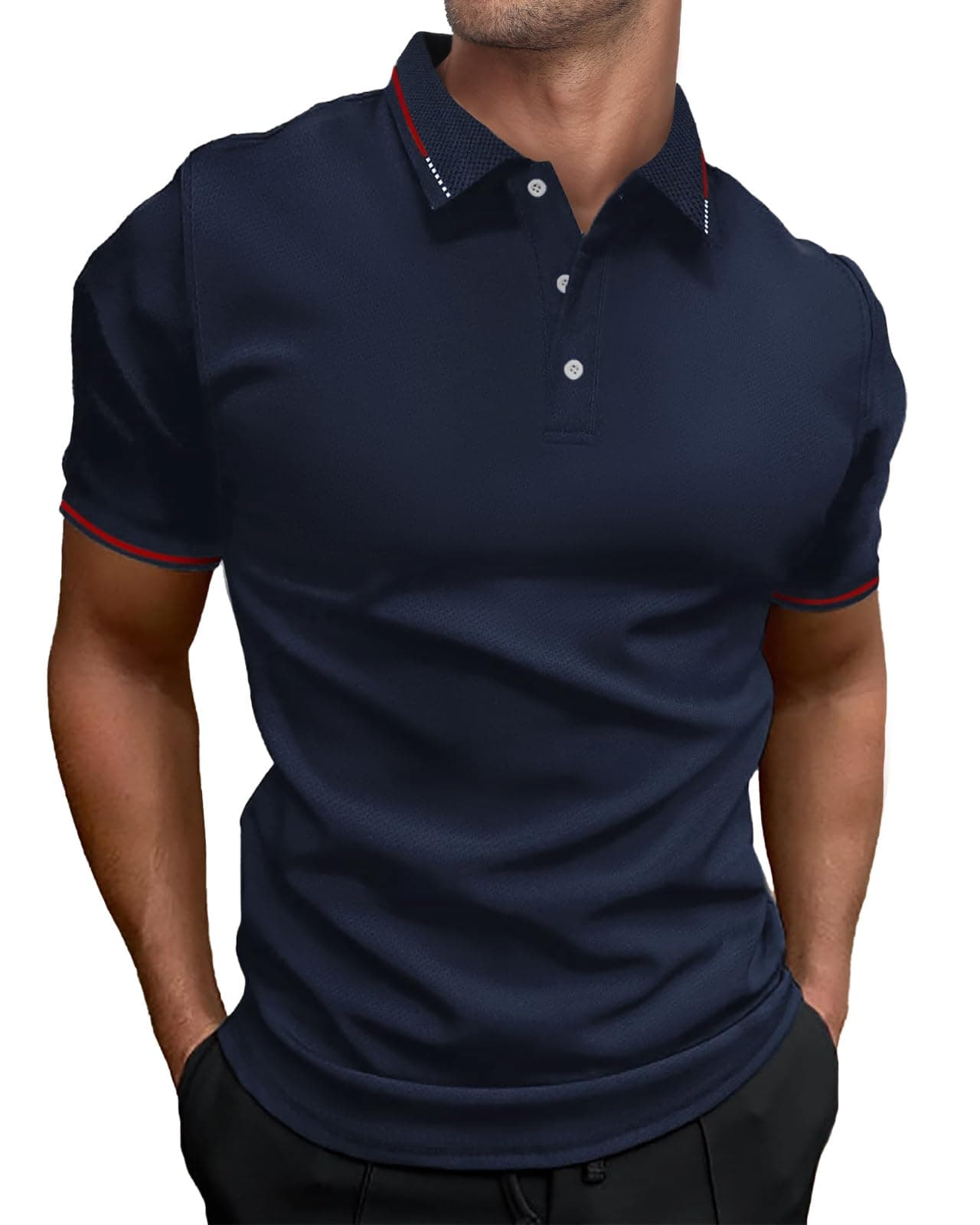 HMIYA Herren Poloshirt-Kontrast Kurzarm Polohemd Male Polo Klassisches 4XL Navy Angebot bei HelloDeals