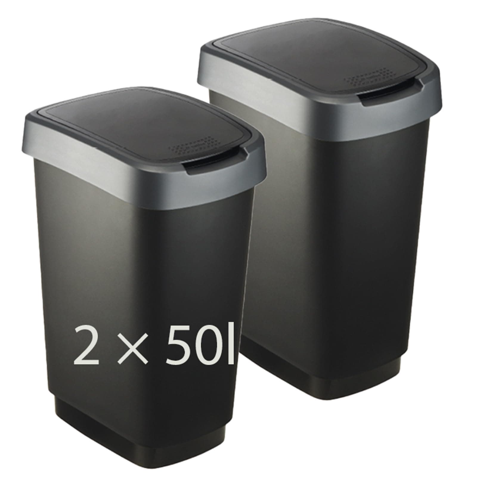 Rotho Twist 2er-Set Mülleimer mit Deckel (Anthrazit/Silber, 2x50l) Anthrazit/Silber 2x50l Angebot bei HelloDeals