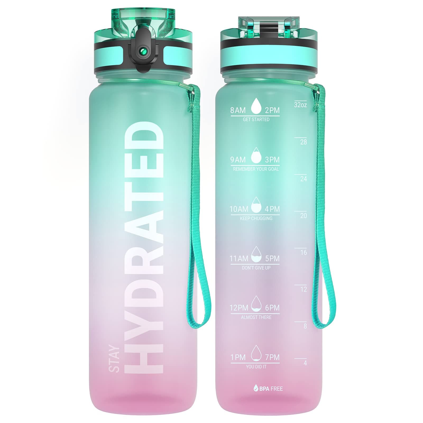 Sahara Sailor Wasserflaschen, motivierende Sport-Wasserflasche mit Zeitmarkierung, Trinkzeitmarkierung, Tritan, BPA-frei, breite Öffnung, auslaufsicher, schnelle Fließ-Technologie mit sauberer Bürste Kaugummi 1000 ml Angebot bei HelloDeals