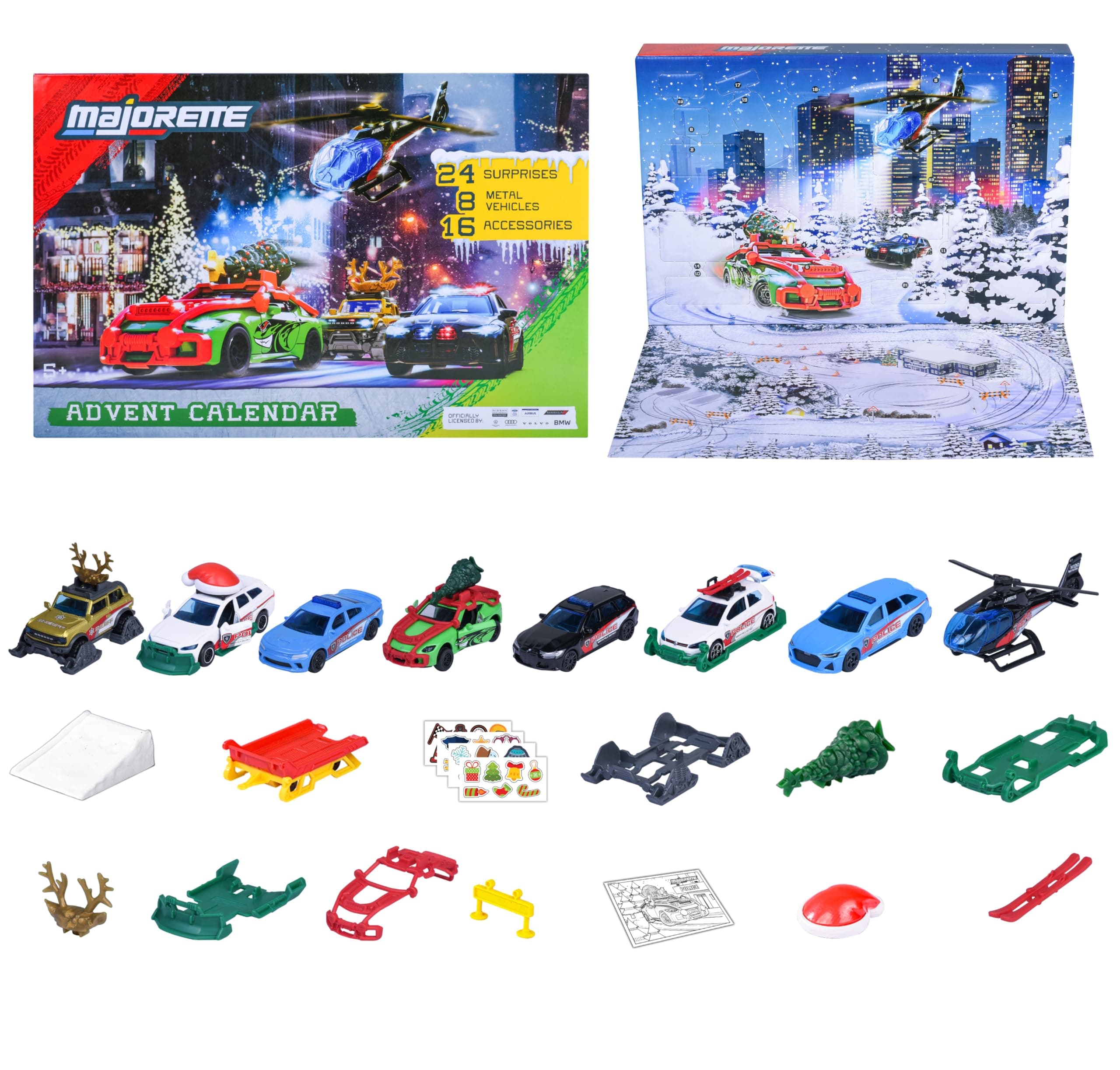 Majorette Auto Adventskalender 2025 für Kinder ab 5 Jahre - Weihnachtskalender mit 8 Spielzeugautos aus Metall und 16 Zubehör-Teilen - 24 Fenster mit Spielzeug-Befüllung inkl. Spielfläche Angebot bei HelloDeals