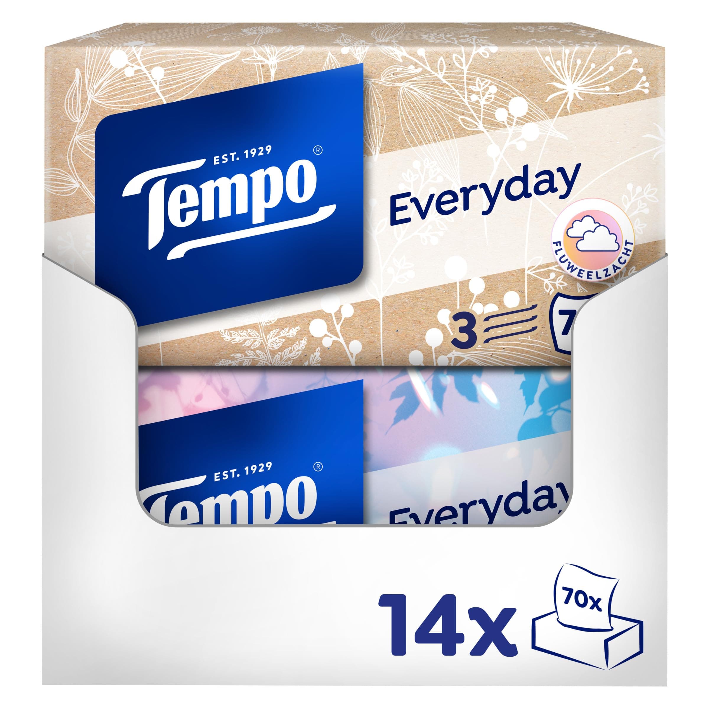Tempo Light Box Taschentücher - Megapack - 14 Boxen, 70 Tücher pro Box - weiche Papiertaschentücher, waschmaschinenfest 70 stück (14er Pack) Light 3 lagig Angebot bei HelloDeals