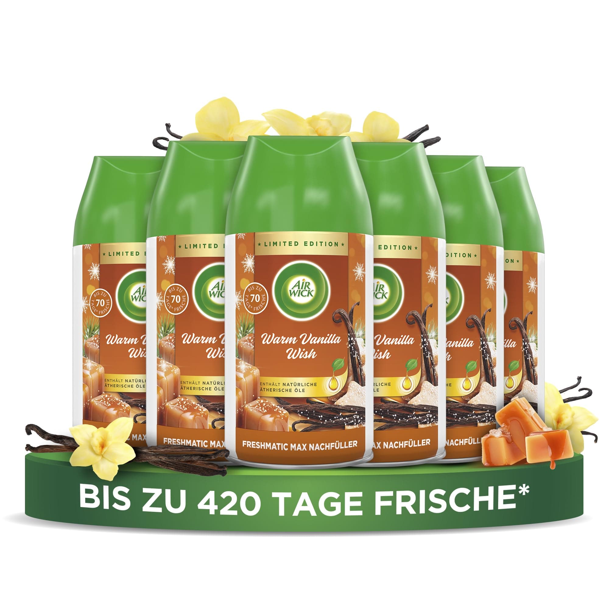Air Wick Freshmatic Max Raumspray – Nachfüller für den Air Wick Freshmatic Max – Duft: Warm Vanilla Wish – 6 x 250 ml Nachfüller Vanille Angebot bei HelloDeals